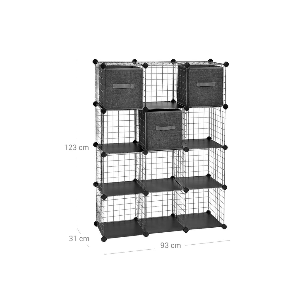 Gitterregal 12 Würfel 3 Boxen Schwarz