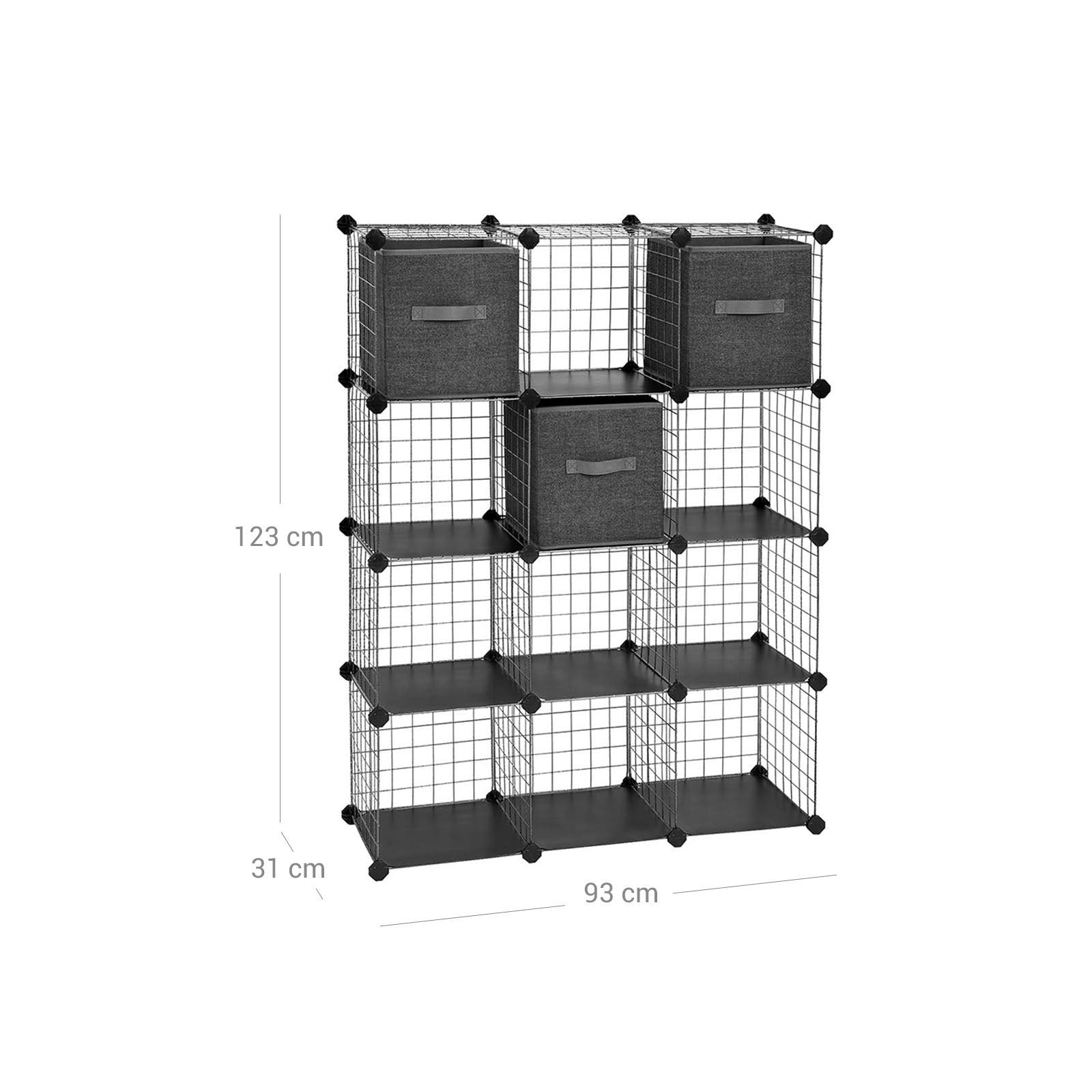 Gitterregal 12 Würfel 3 Boxen Schwarz