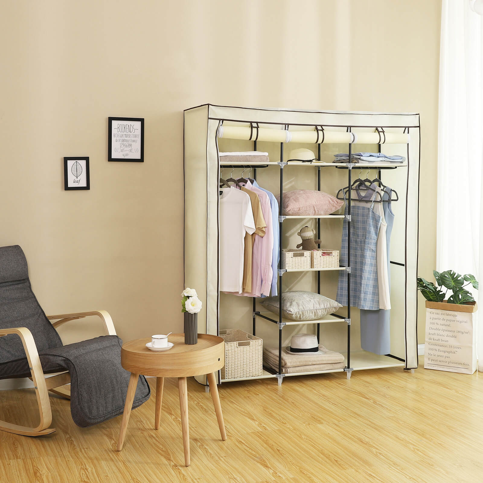 Großer Stoffschrank 175 x 150 cm Beige