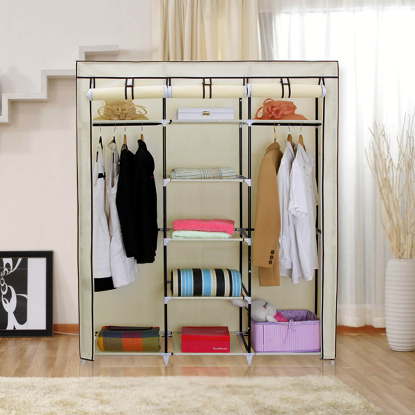 Großer Stoffschrank 175 x 150 cm Beige