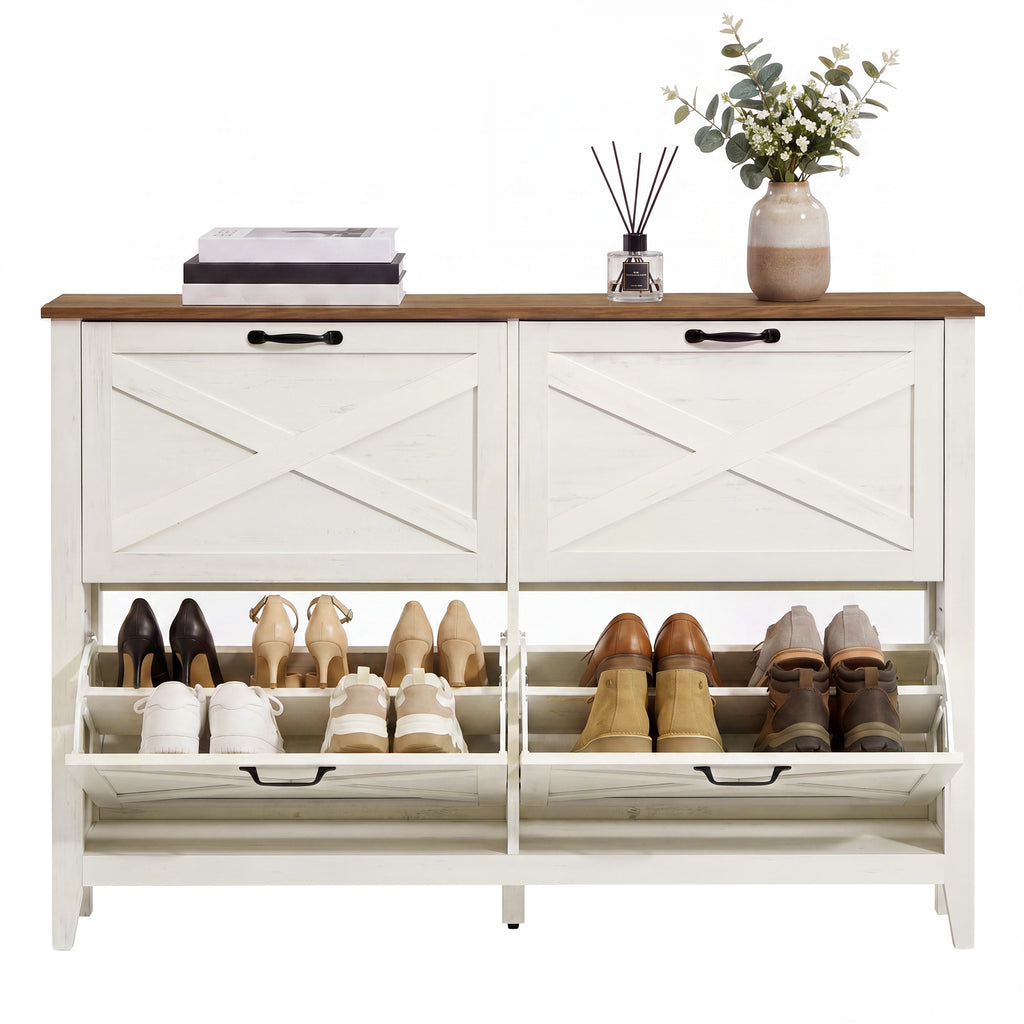 Schuhschrank 4 Klappen, Schuhkipper, freistehendes schmales Schuhregal, weiß