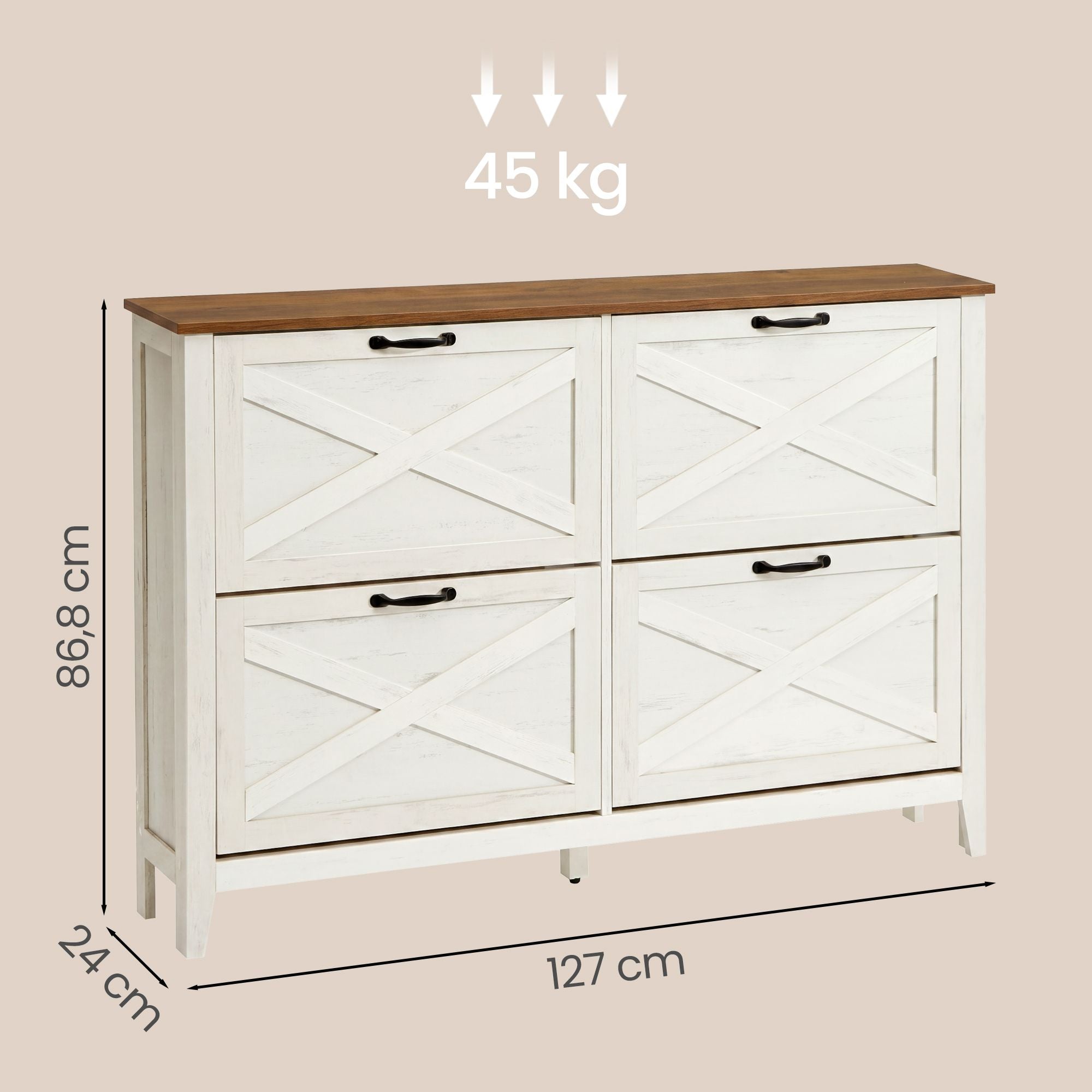 Schuhschrank 4 Klappen, Schuhkipper, freistehendes schmales Schuhregal, weiß