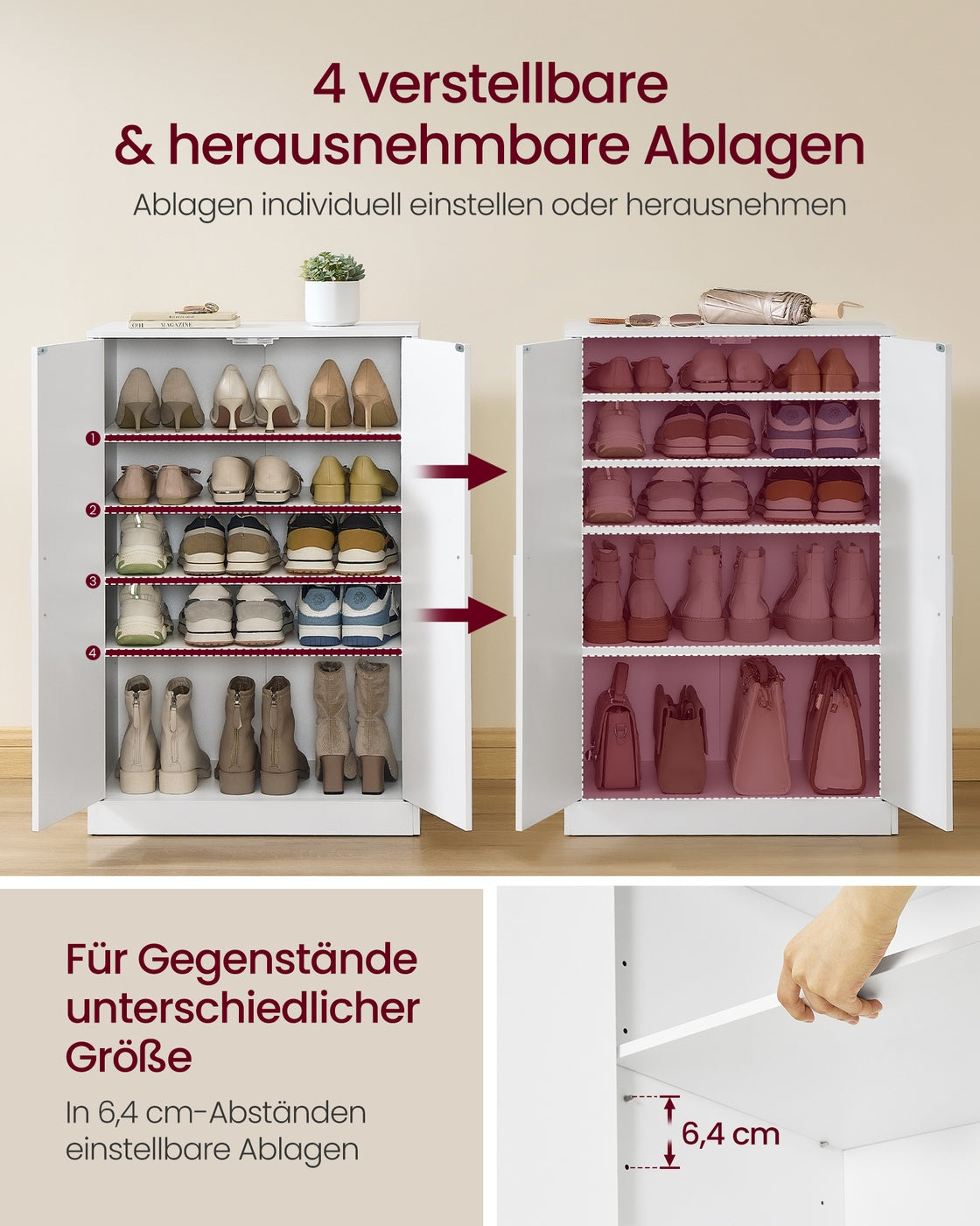 Schuhschrank wolkenweiß 5 Ebenen 2 Türen verstellbare Ablagen