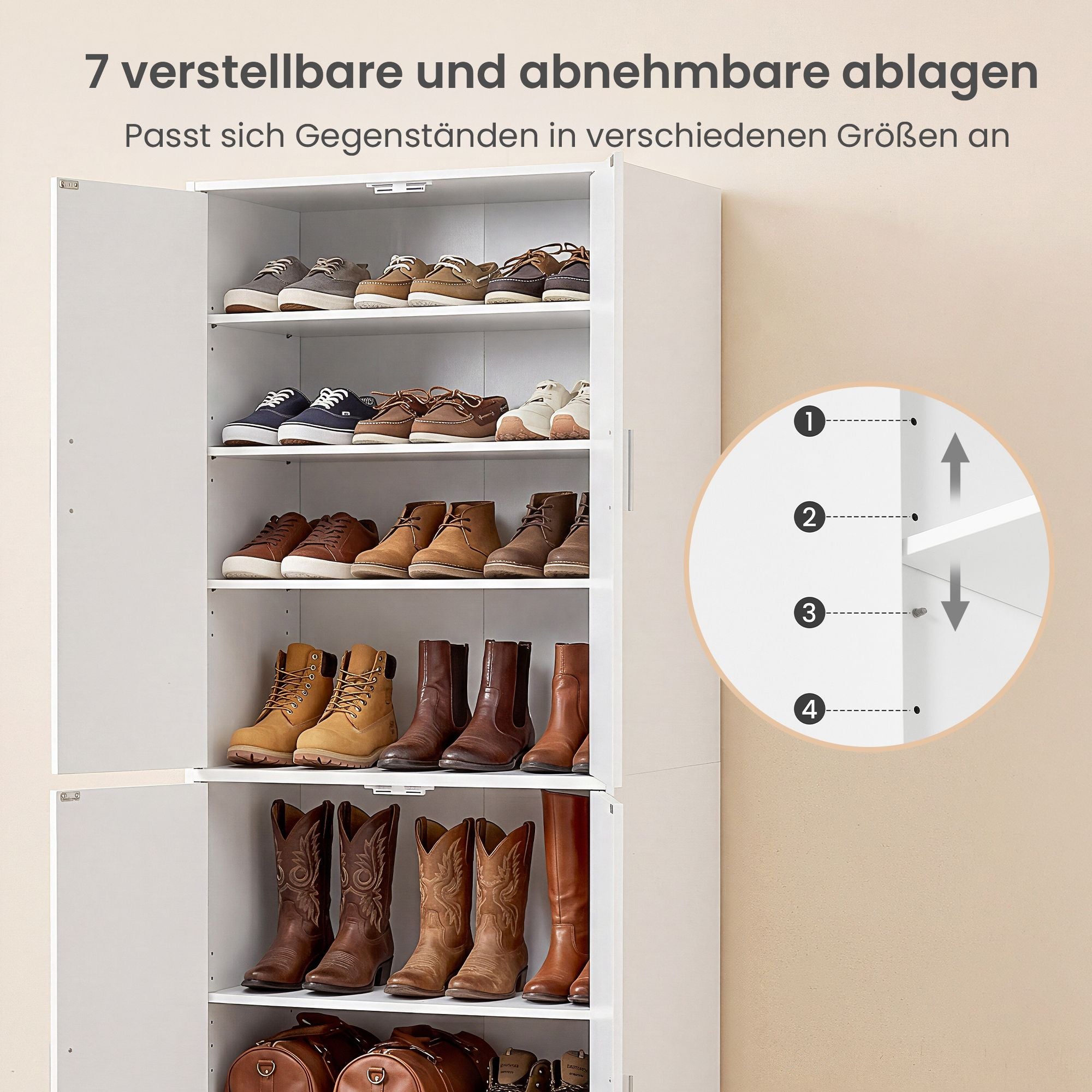 Schuhschrank mit verstellbaren Ablagen, Aufbewahrungsschrank mit Türen, für Flur