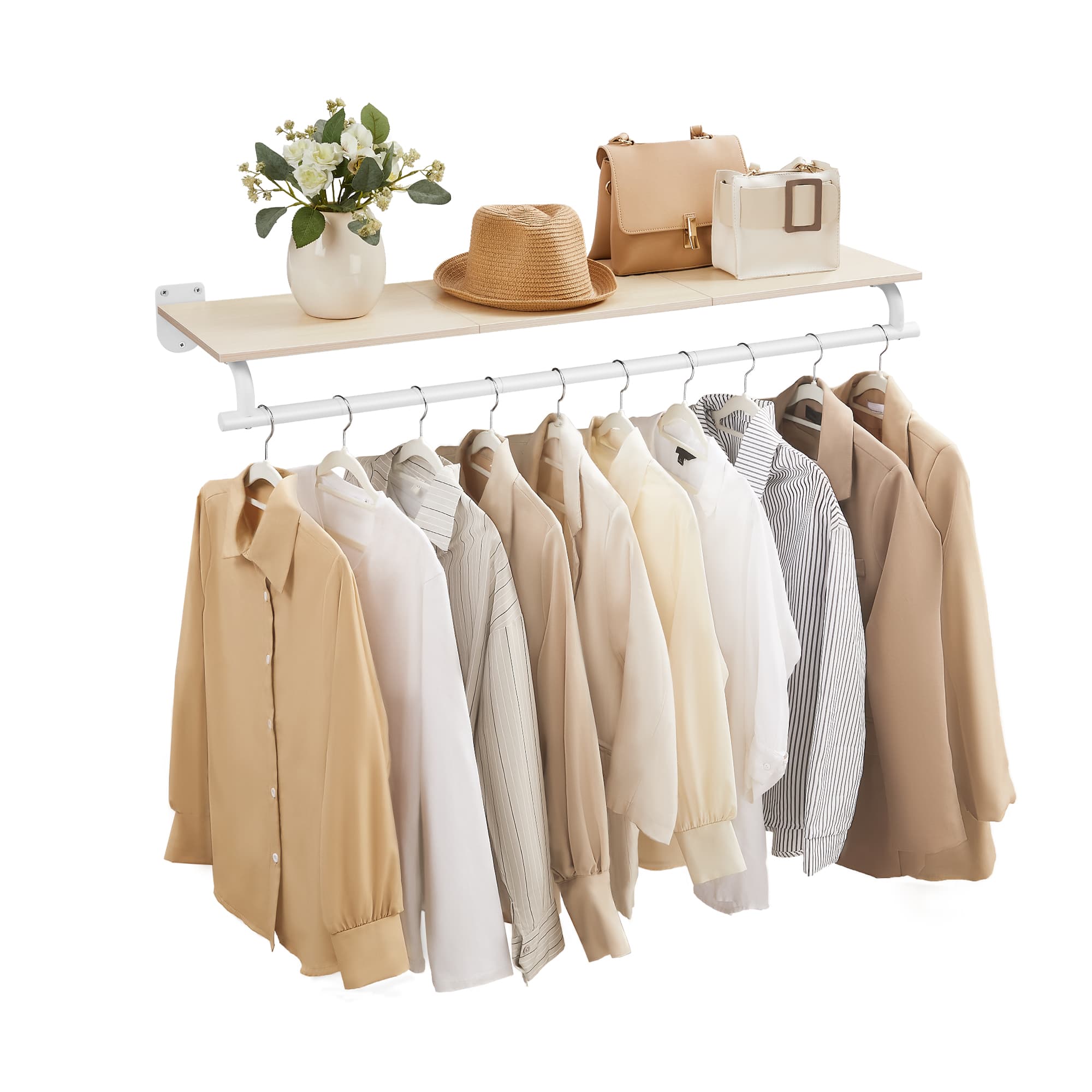 Wandgarderobe mit Kleiderstange naturbeige-wolkenweiß