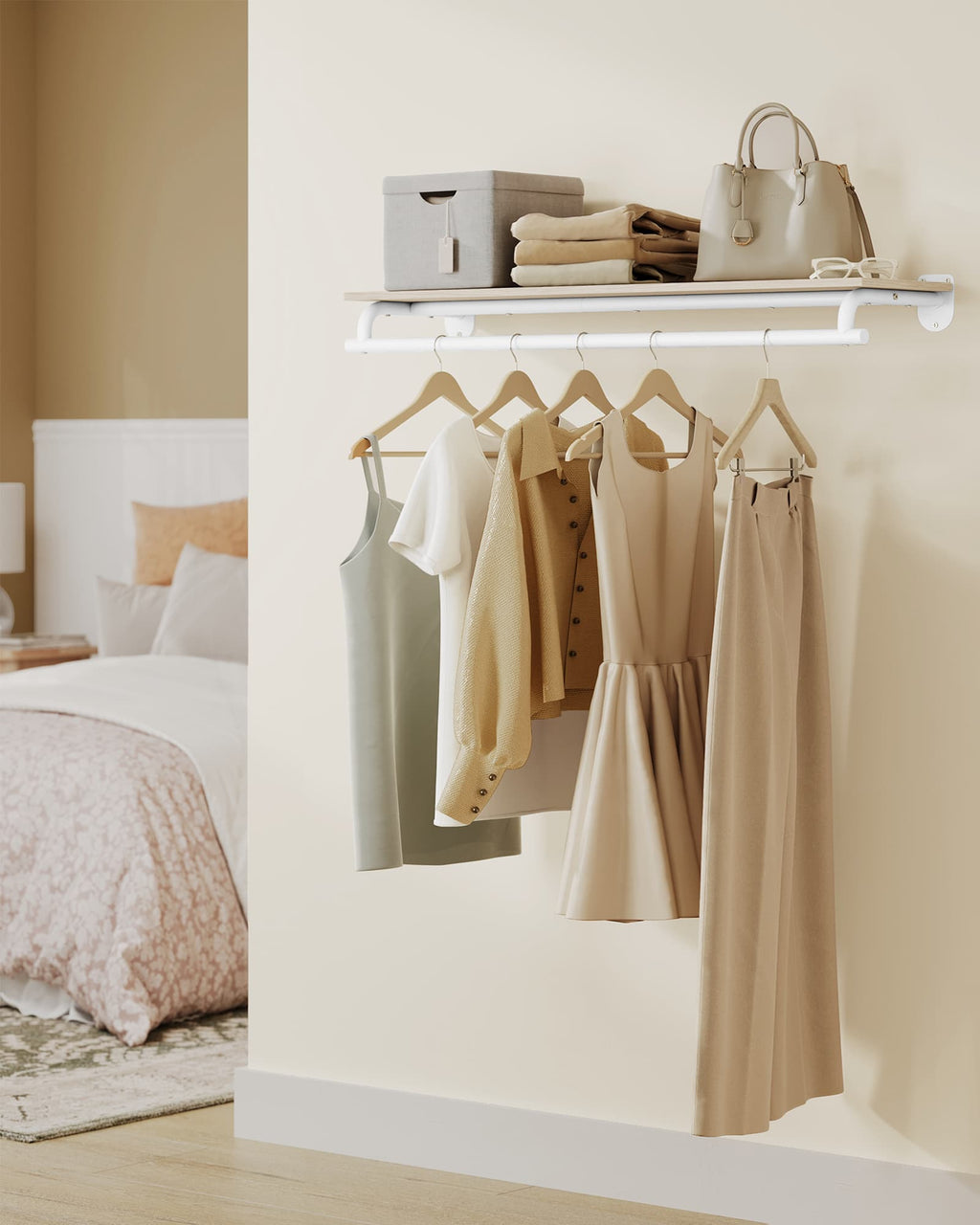 Wandgarderobe mit Kleiderstange naturbeige-wolkenweiß
