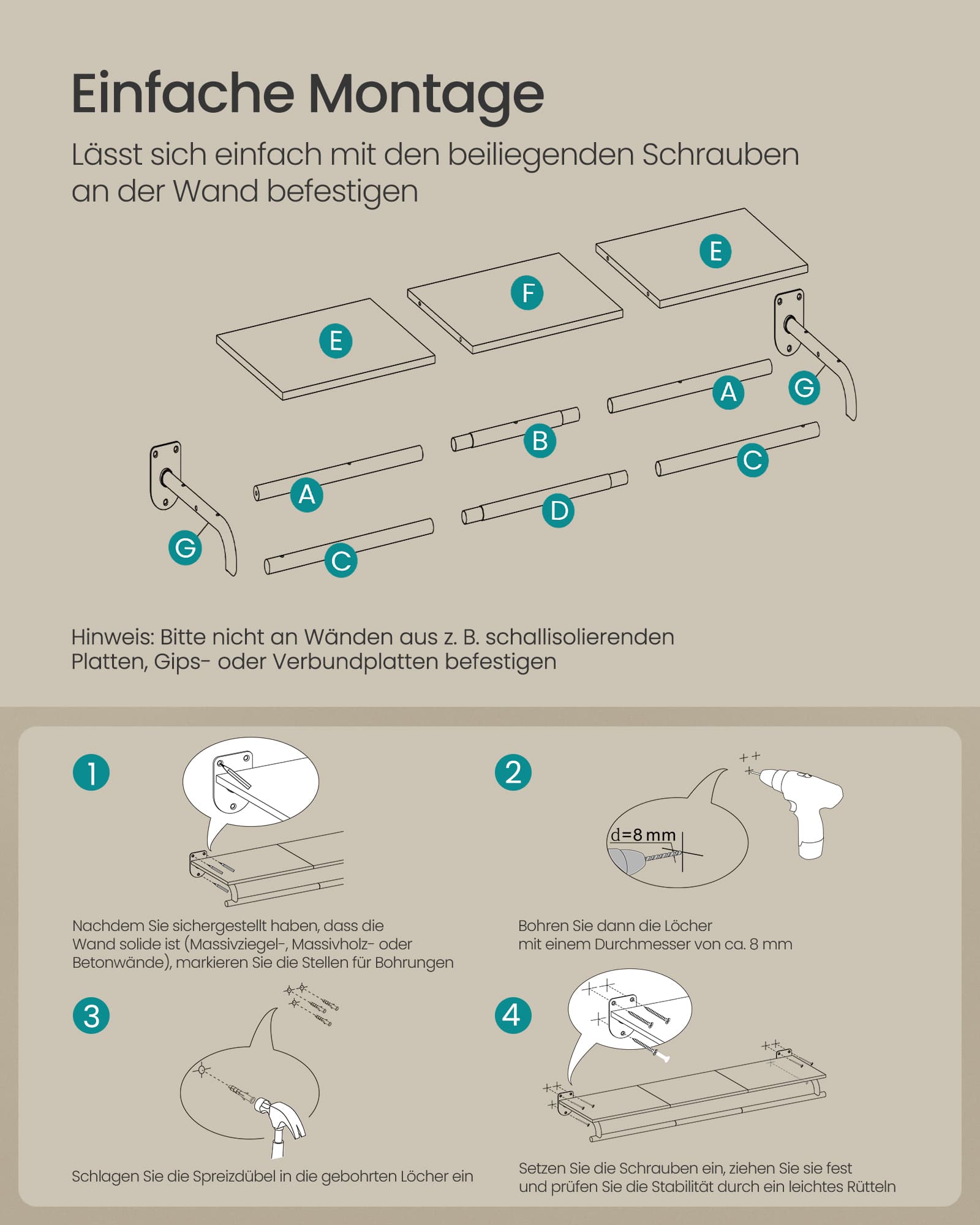 Wandgarderobe mit Kleiderstange naturbeige-wolkenweiß