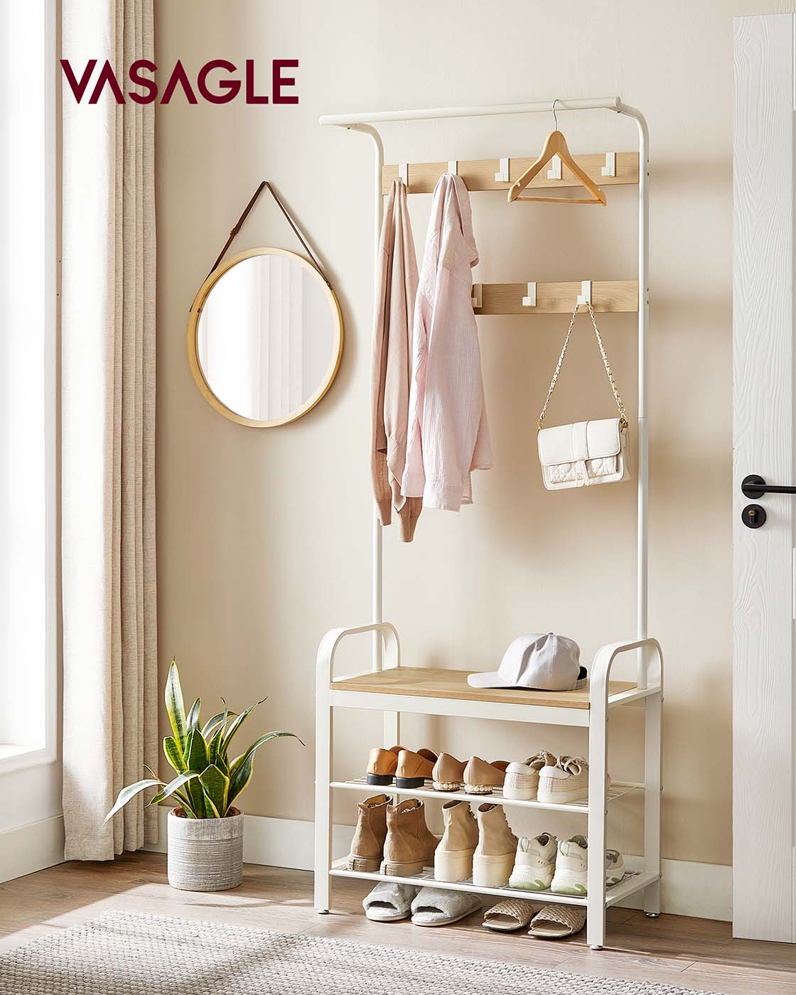 Garderobe & Schuhregal Weiß-Naturfarbe
