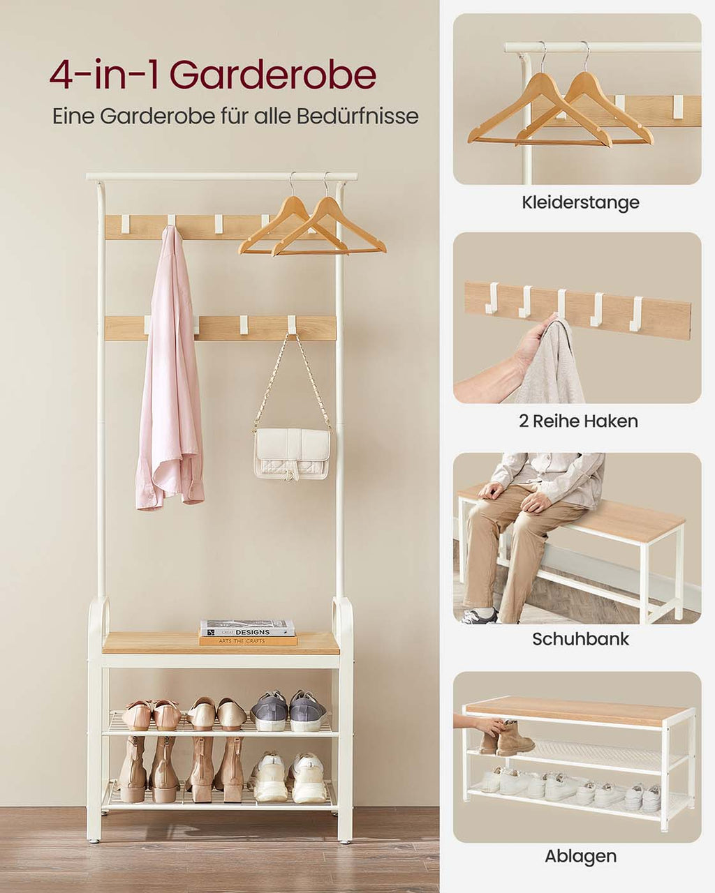 Garderobe & Schuhregal Weiß-Naturfarbe