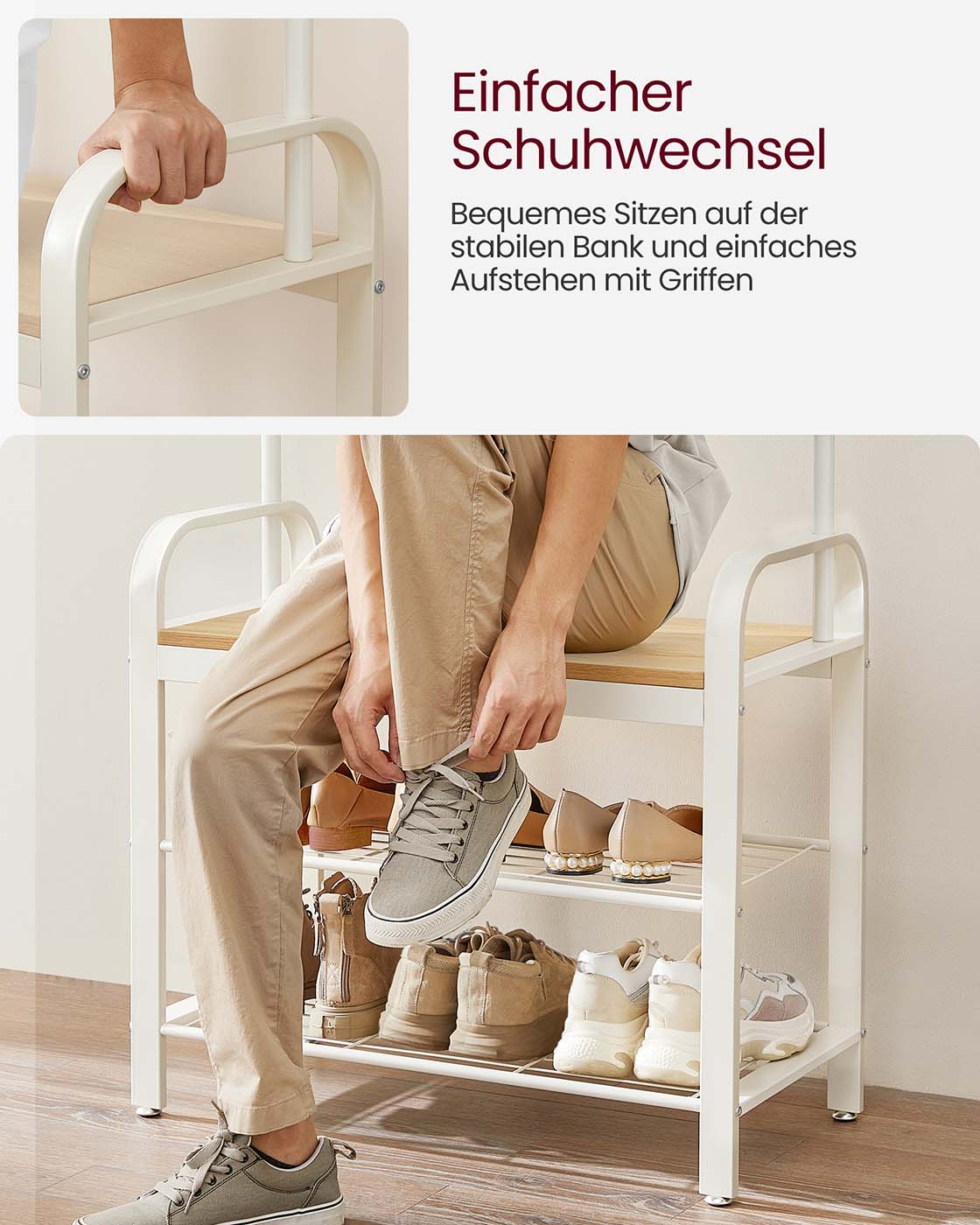 Garderobe & Schuhregal Weiß-Naturfarbe