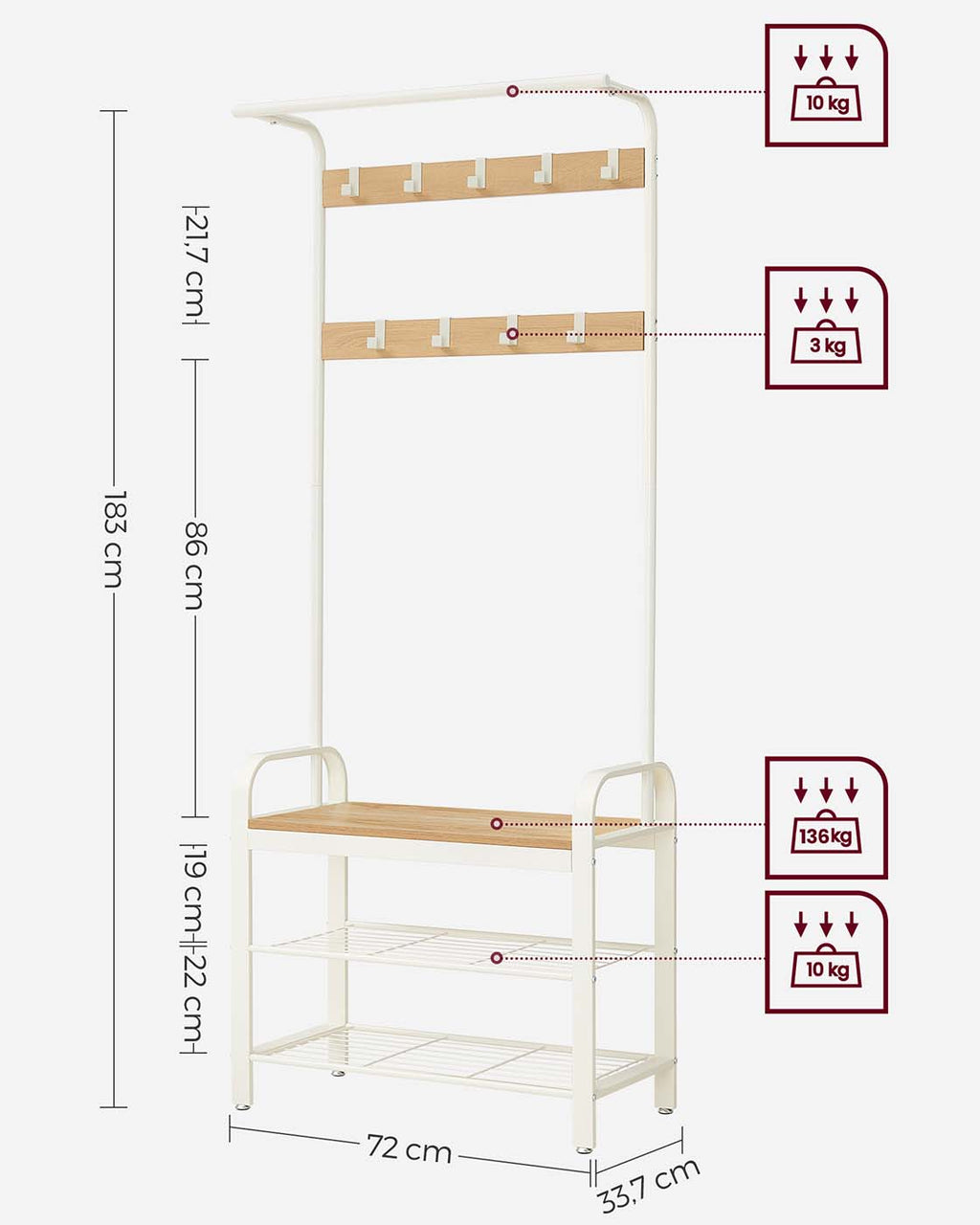 Garderobe & Schuhregal Weiß-Naturfarbe