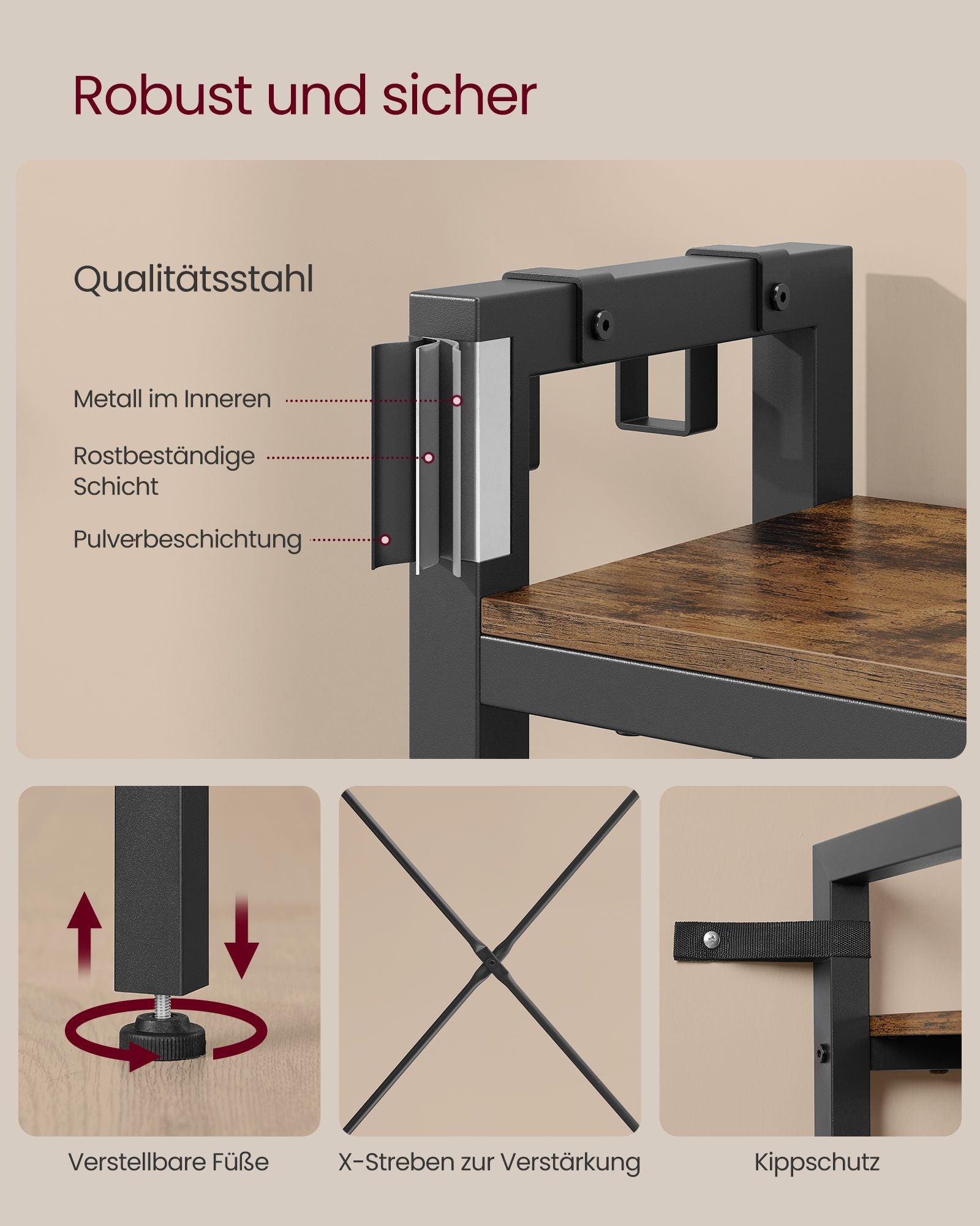 Garderobenständer mit Schuhbank aus Spanplatten vintagebraun-tintenschwarz