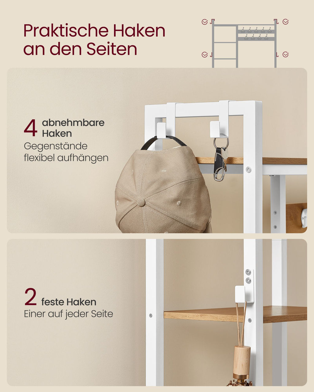 Garderobenständer mit Schuhbank goldeichenfarben-wolkenweiß