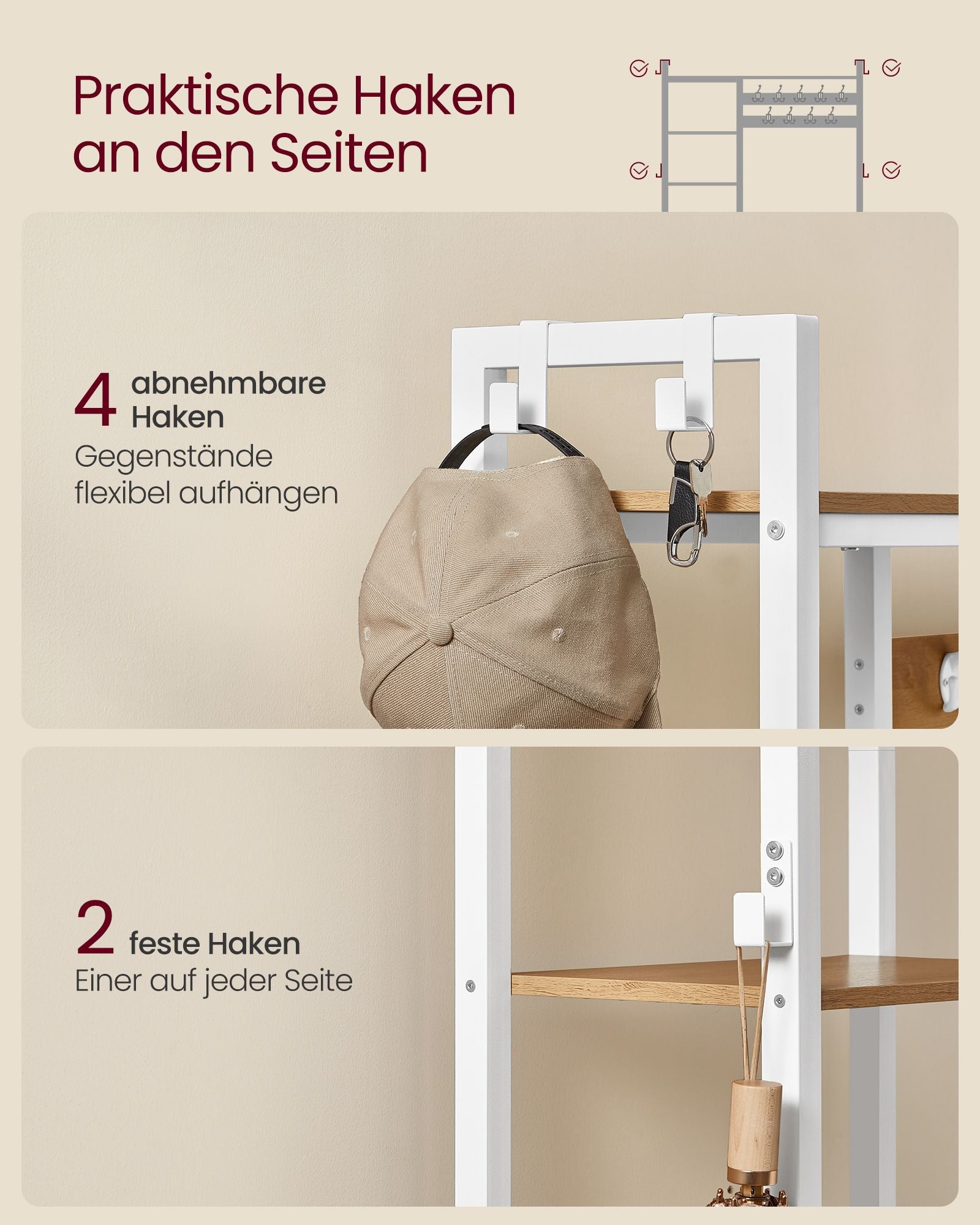 Garderobenständer mit Schuhbank goldeichenfarben-wolkenweiß