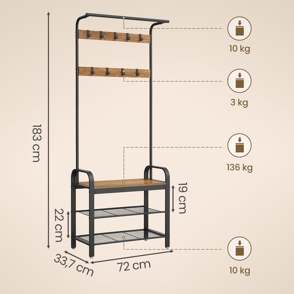 Garderobenständer, Garderobe, mit Schuhbank