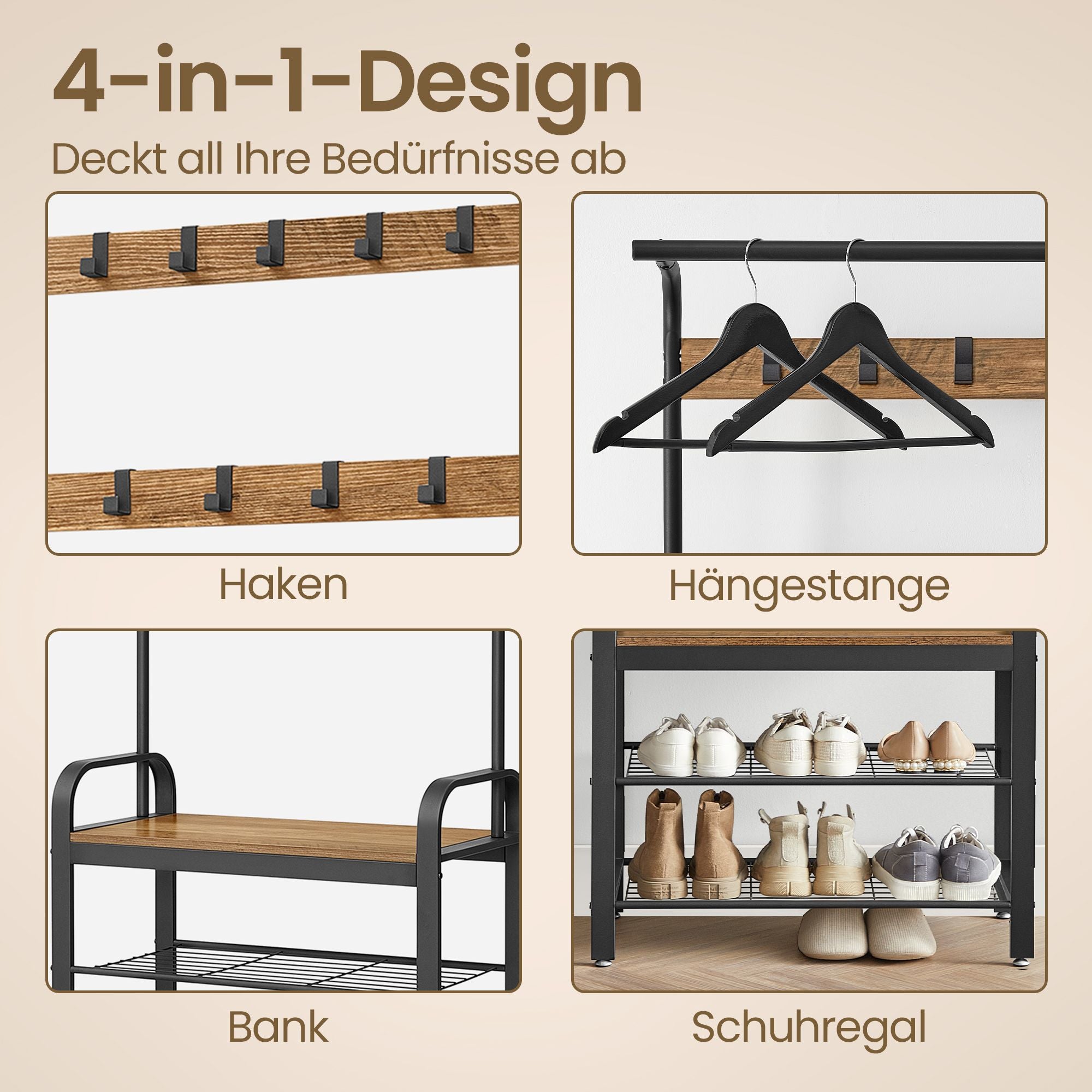 Garderobenständer, Garderobe, mit Schuhbank