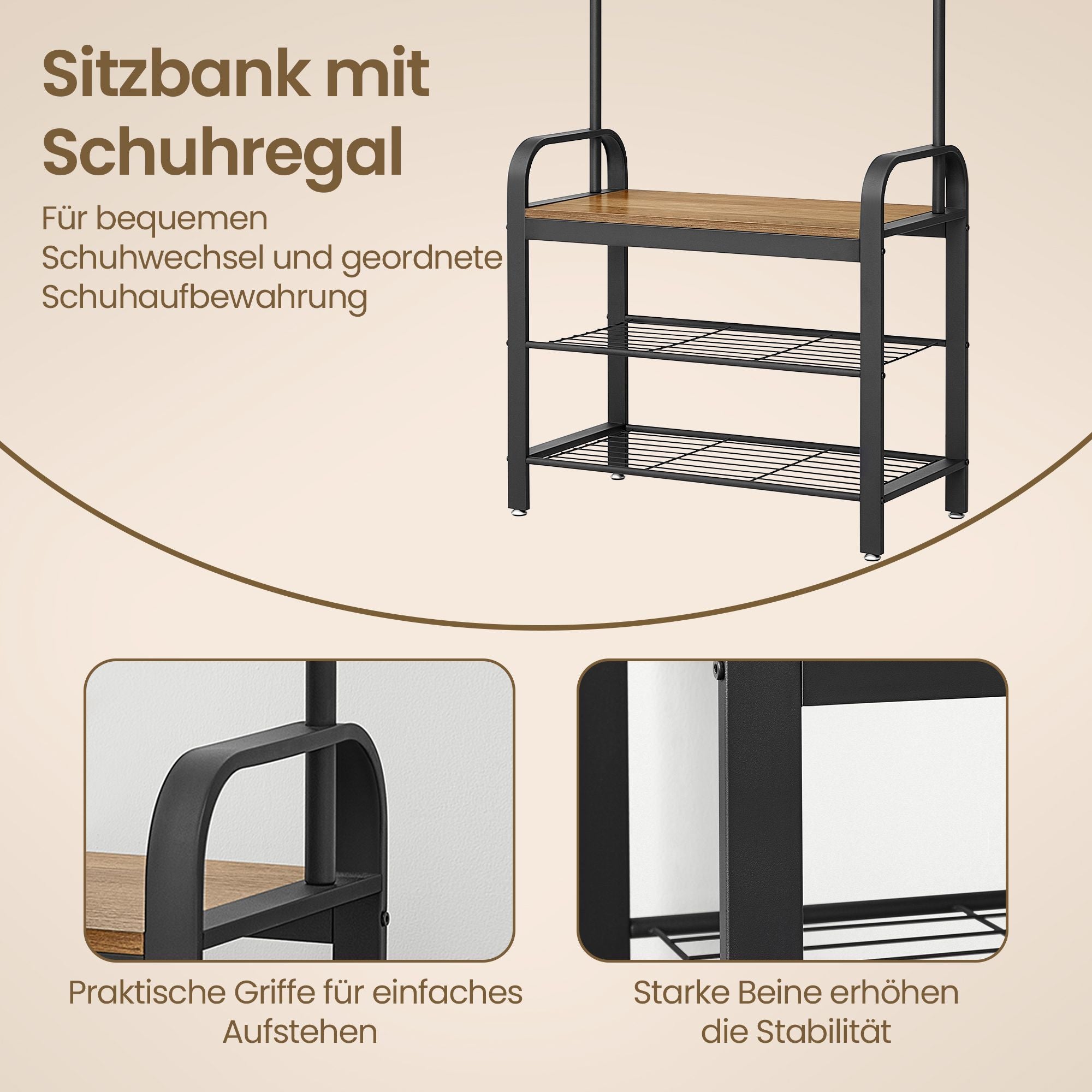 Garderobenständer, Garderobe, mit Schuhbank