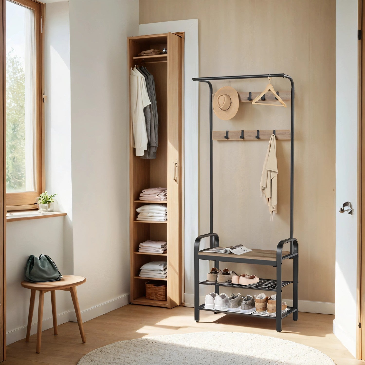 Garderobenständer, Garderobe, mit Schuhbank