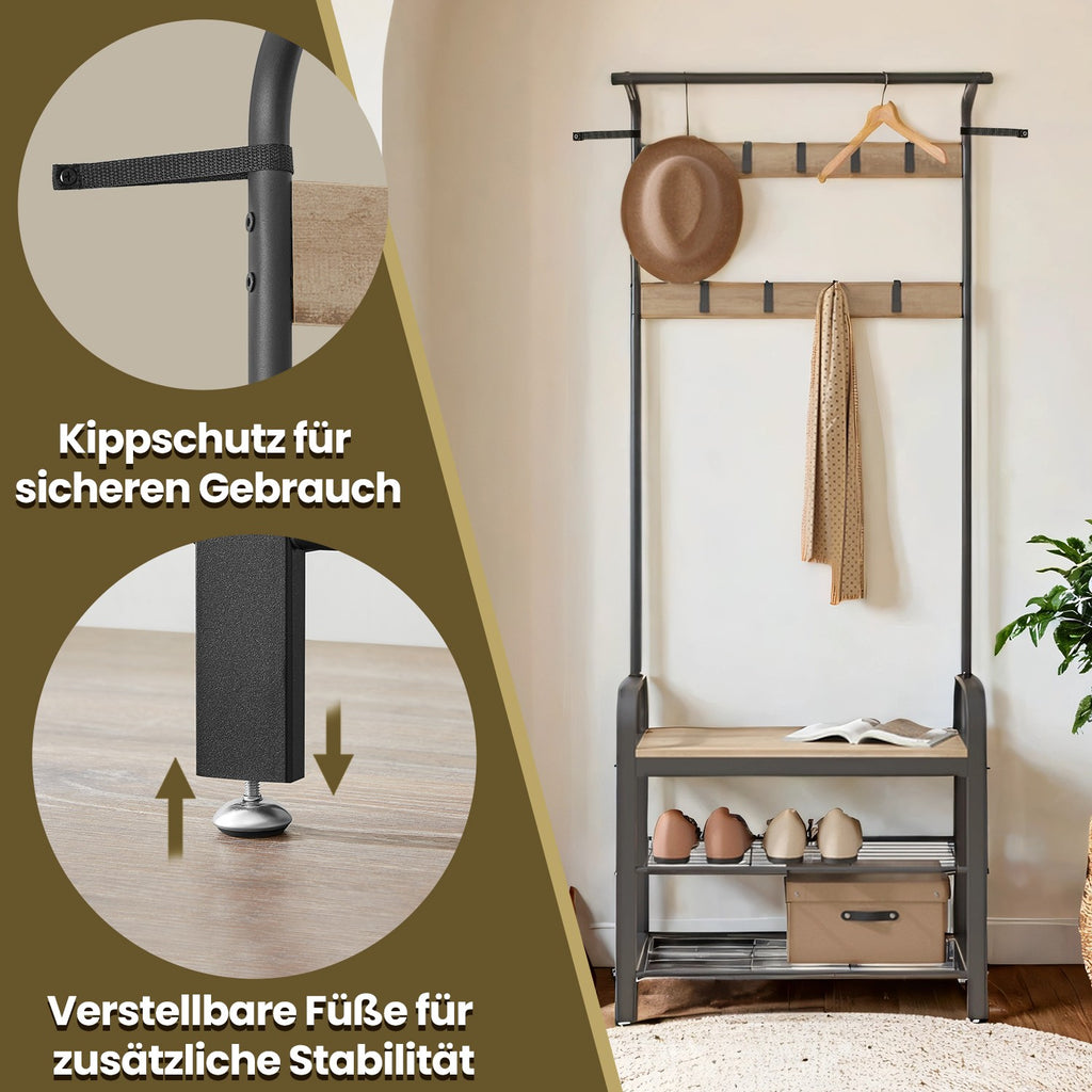 Garderobenständer, Garderobe, mit Schuhbank