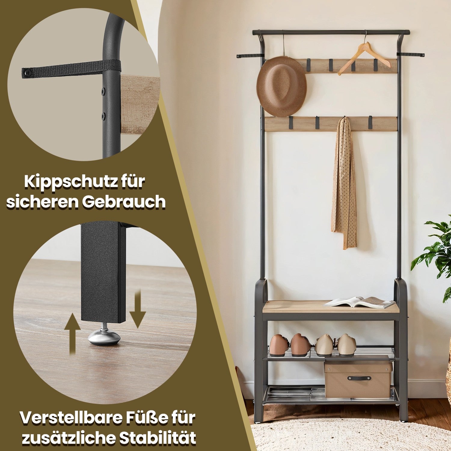 Garderobenständer, Garderobe, mit Schuhbank