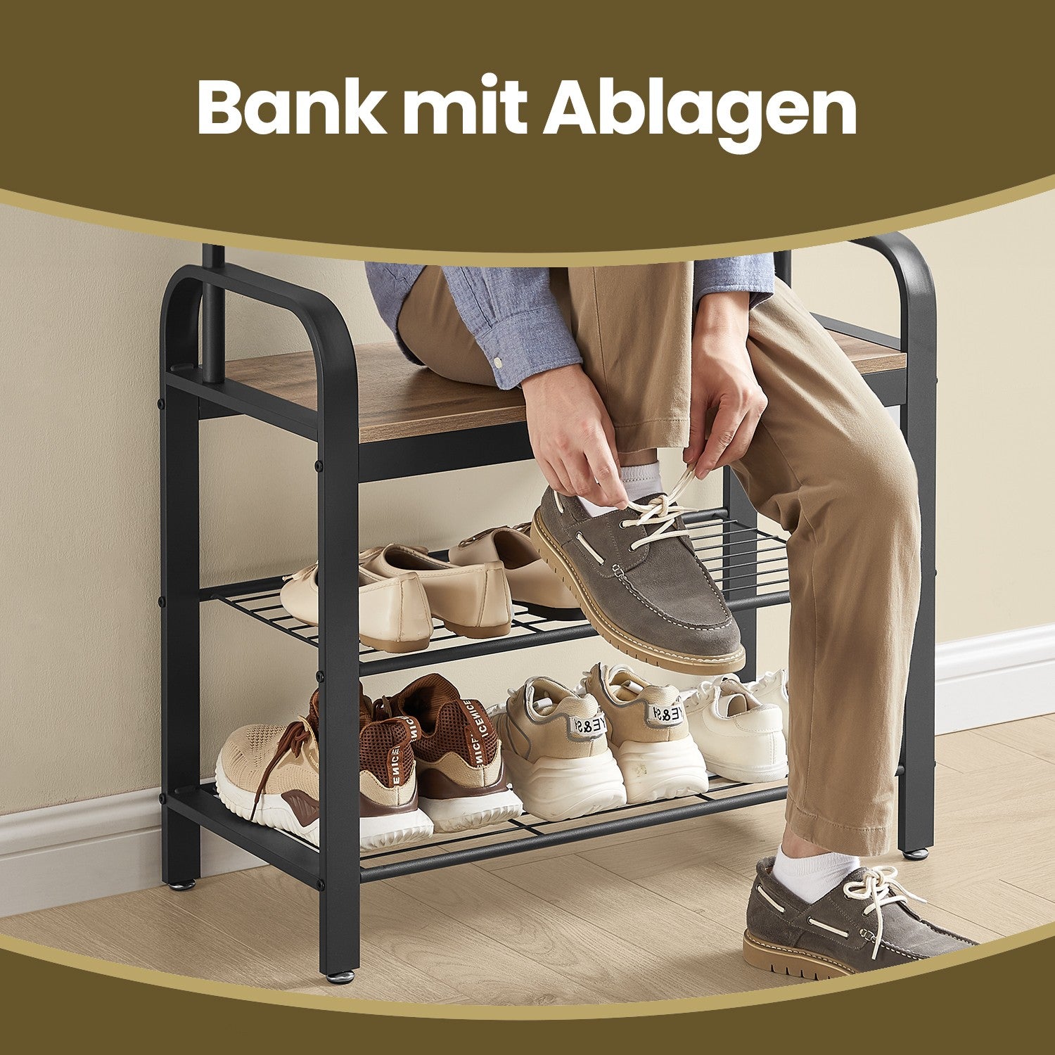 Garderobenständer, Garderobe, mit Schuhbank