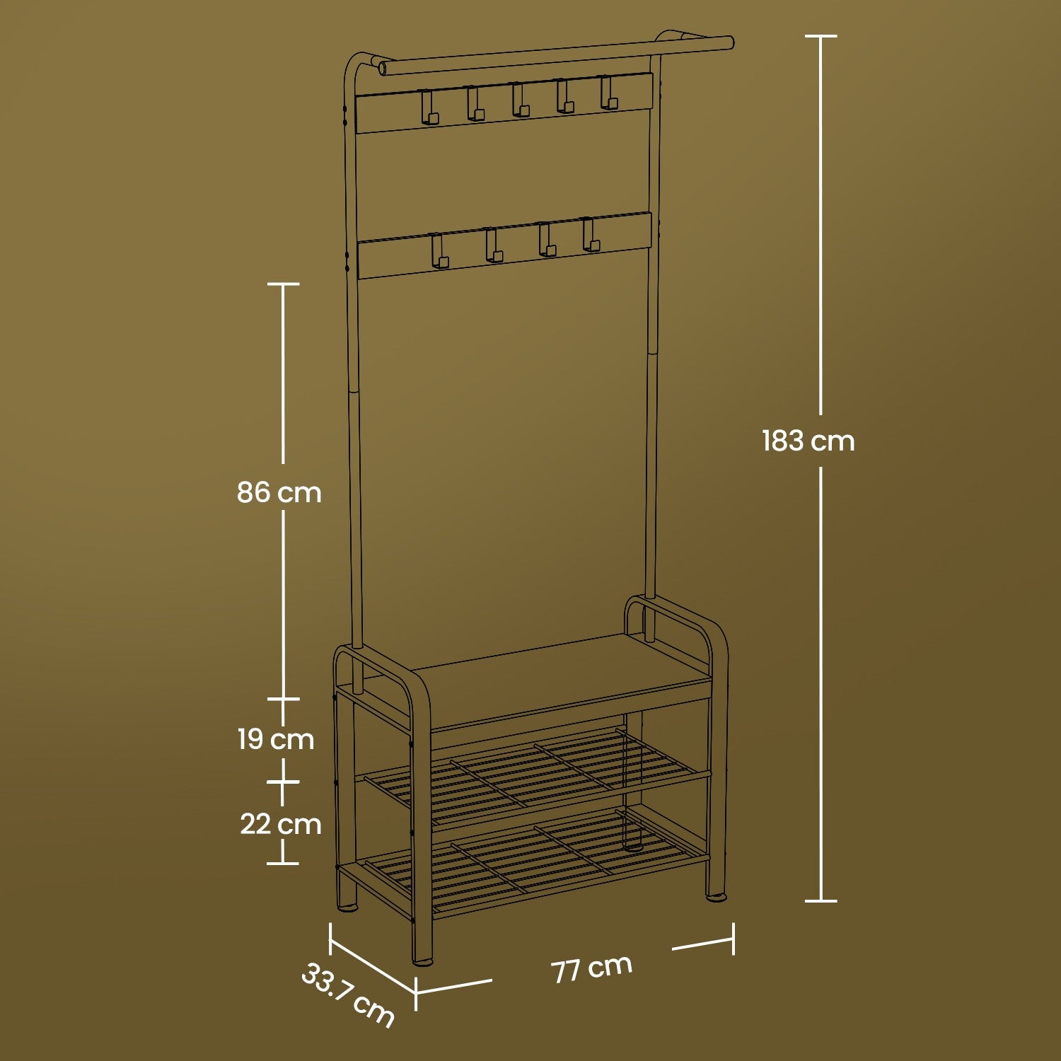 Garderobenständer, Garderobe, mit Schuhbank