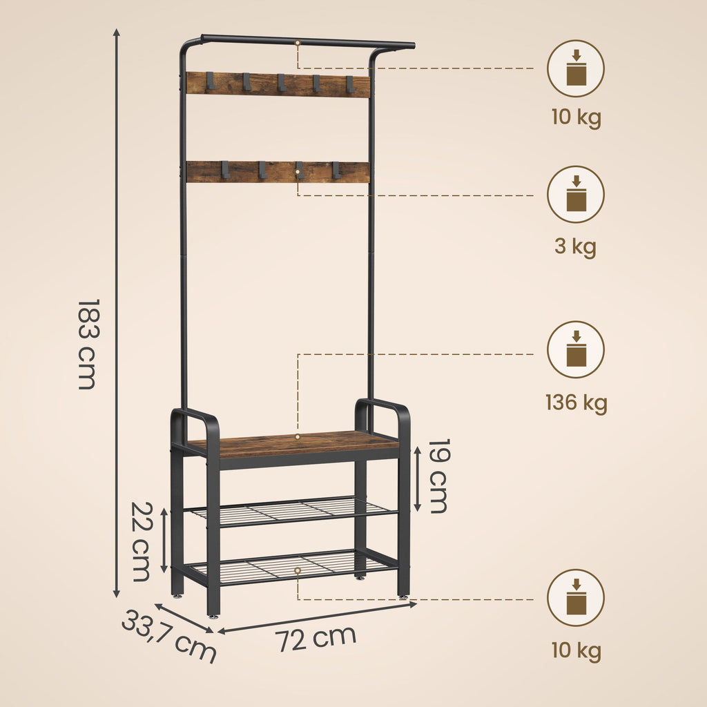 Garderobenständer, Garderobe, mit Schuhbank