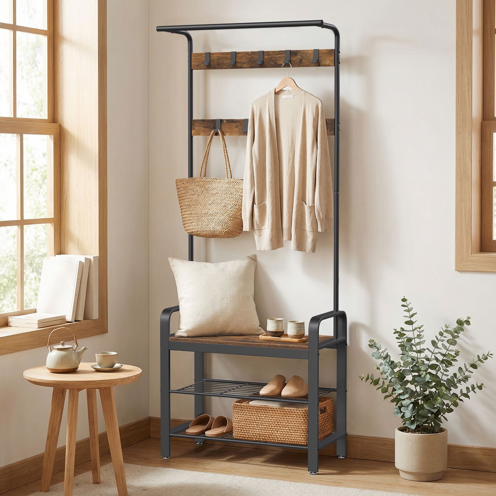 Garderobenständer, Garderobe, mit Schuhbank