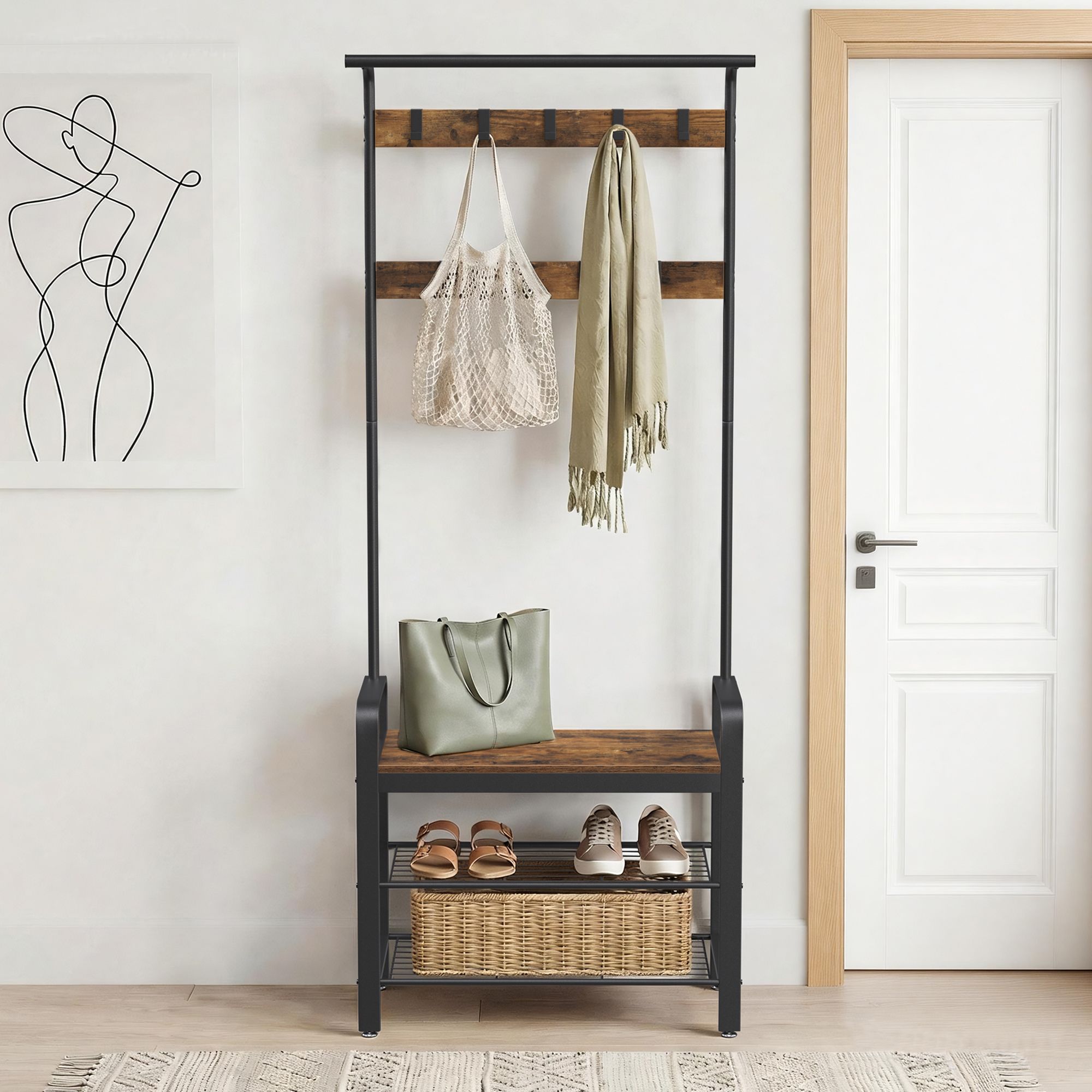 Garderobenständer, Garderobe, mit Schuhbank