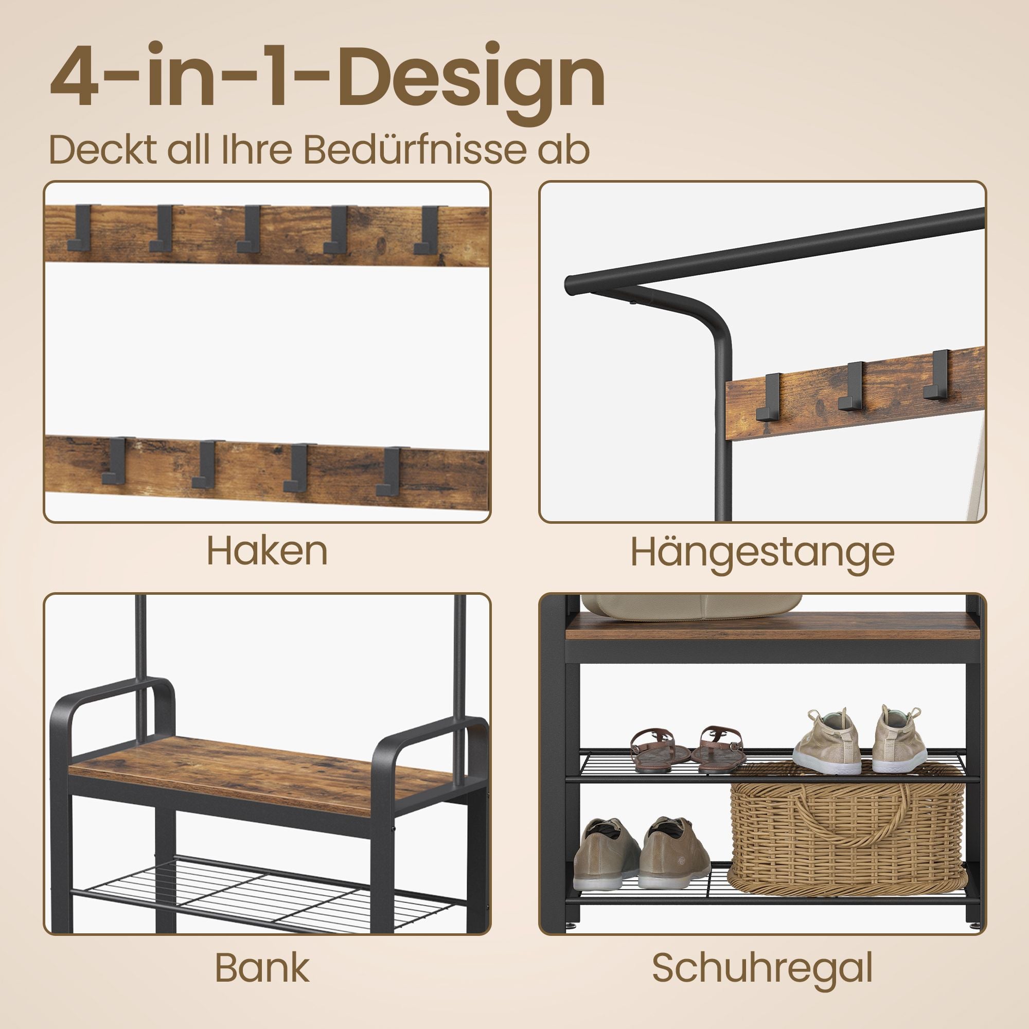Garderobenständer, Garderobe, mit Schuhbank