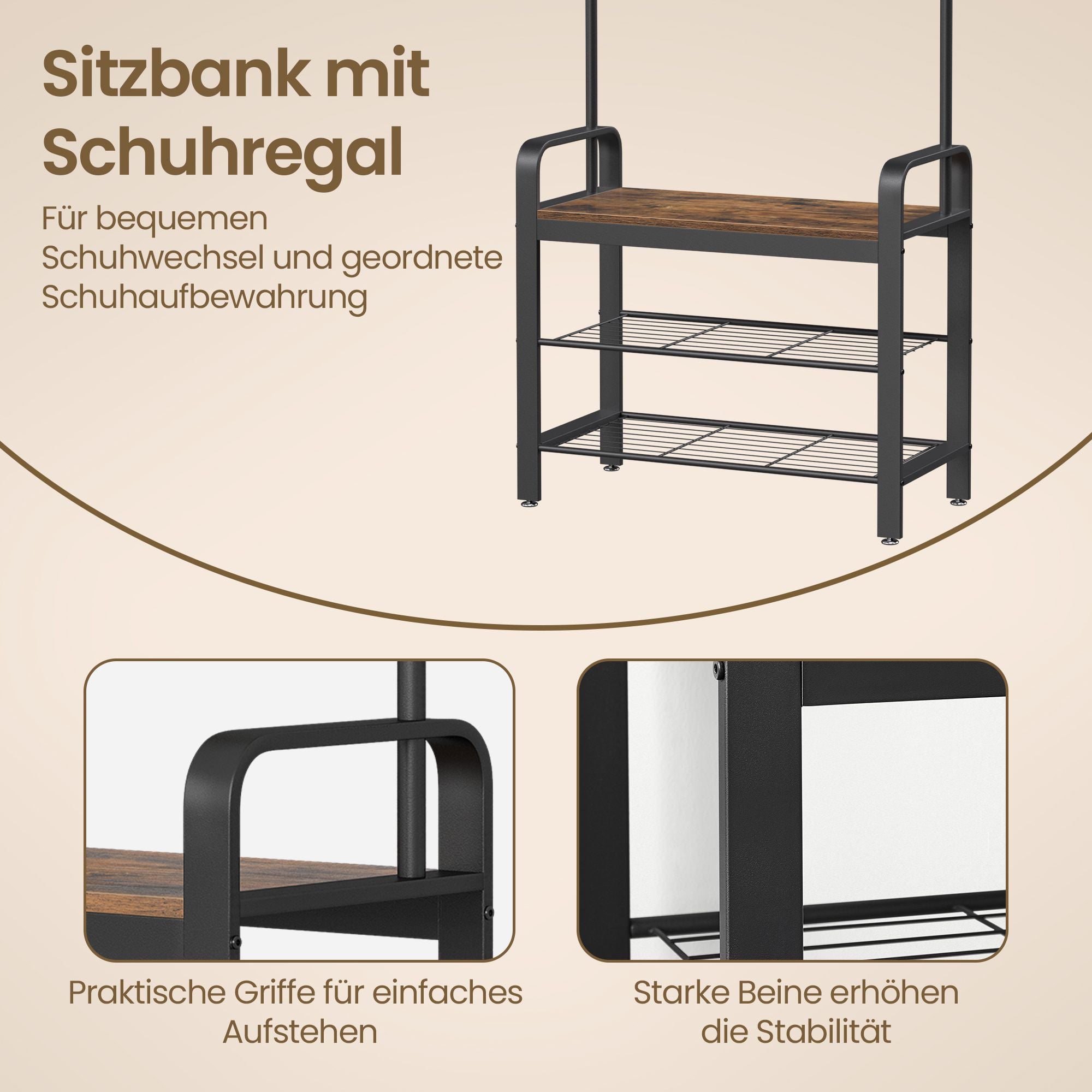 Garderobenständer, Garderobe, mit Schuhbank