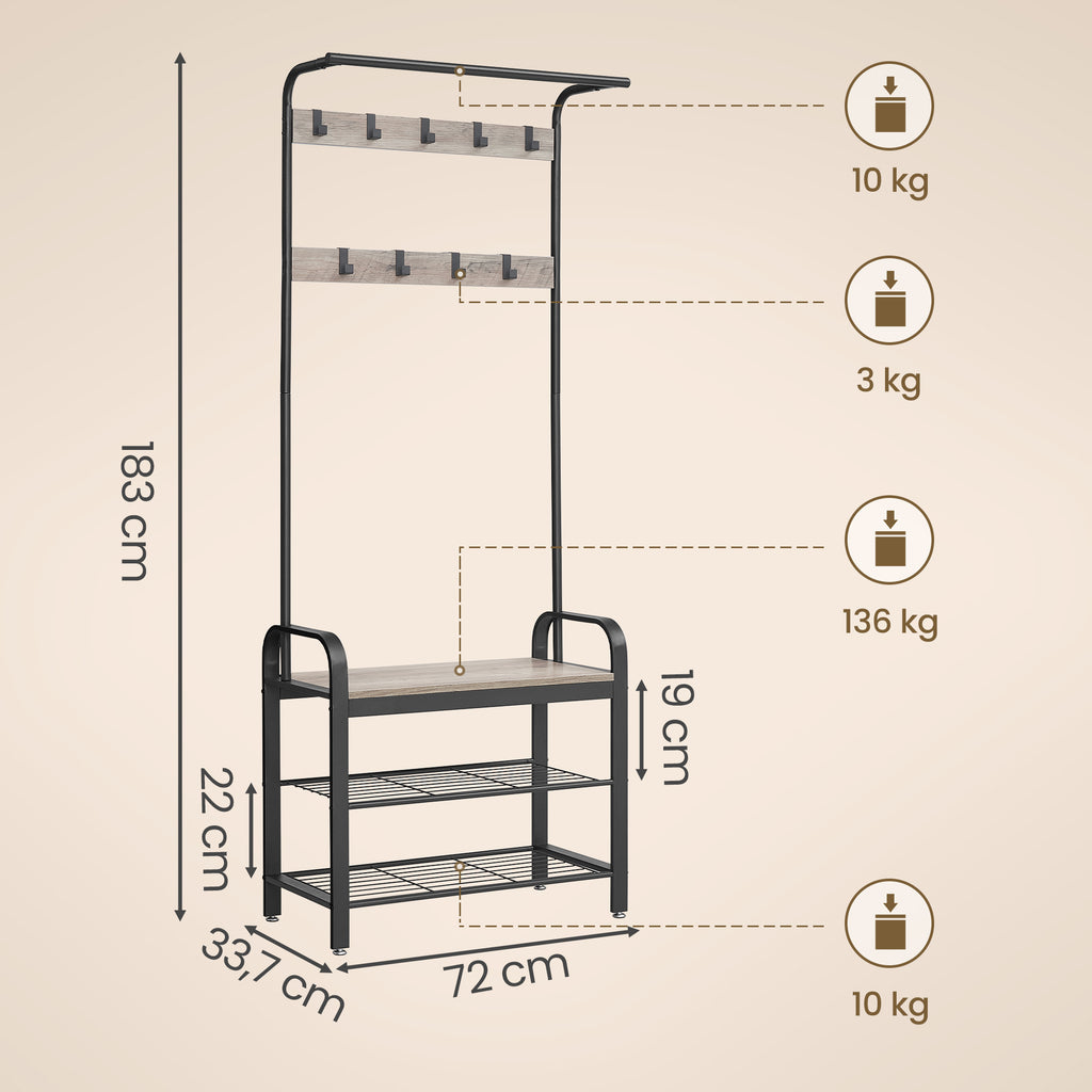 Garderobenständer, Garderobe, mit Schuhbank