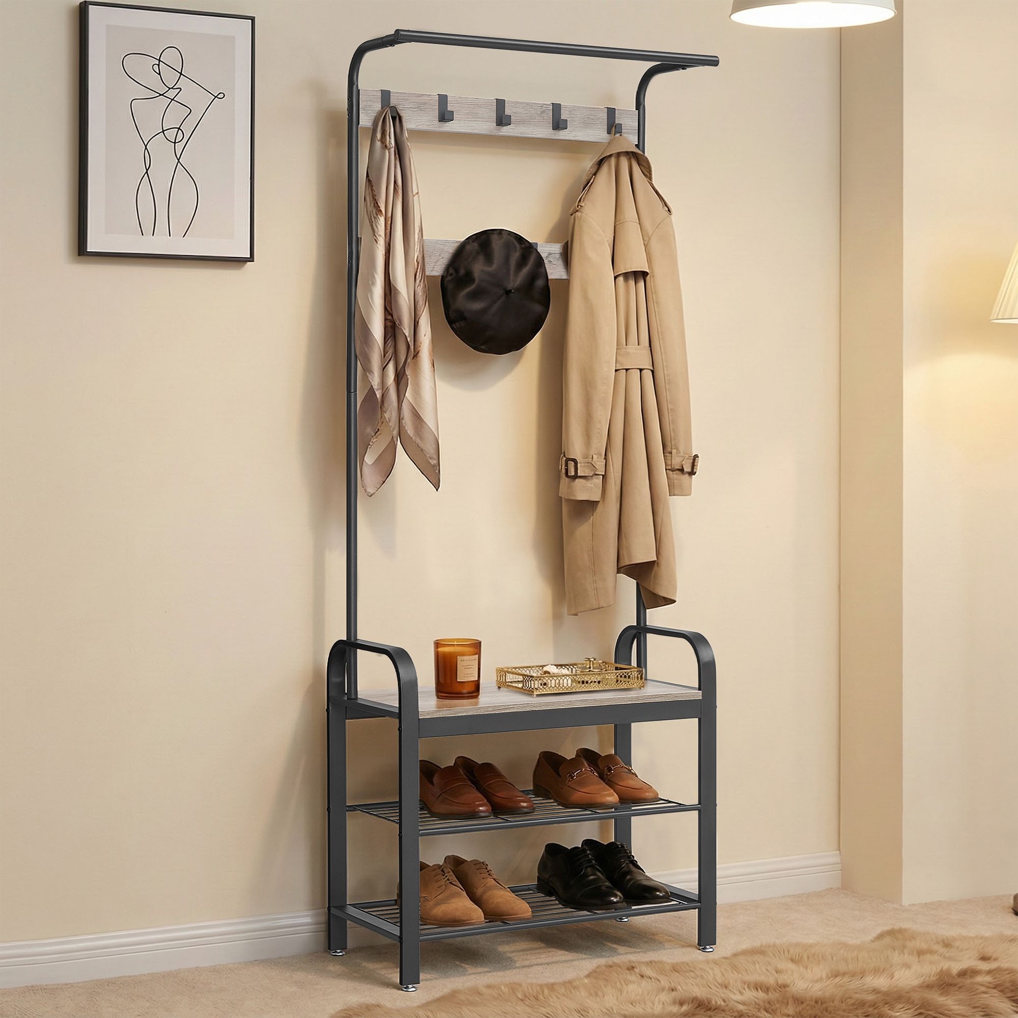 Garderobenständer, Garderobe, mit Schuhbank