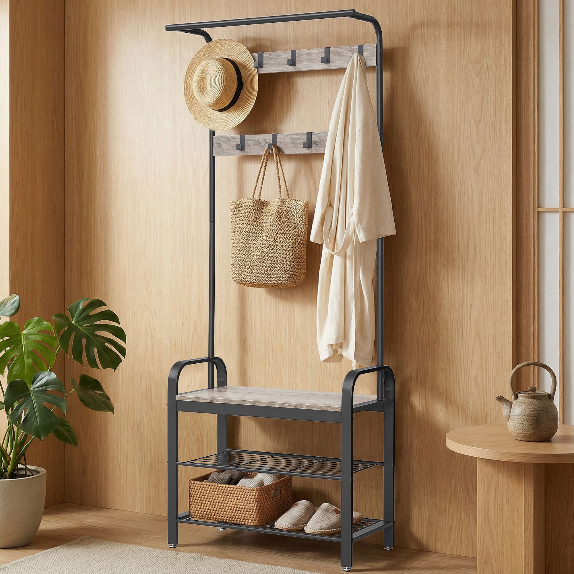 Garderobenständer, Garderobe, mit Schuhbank