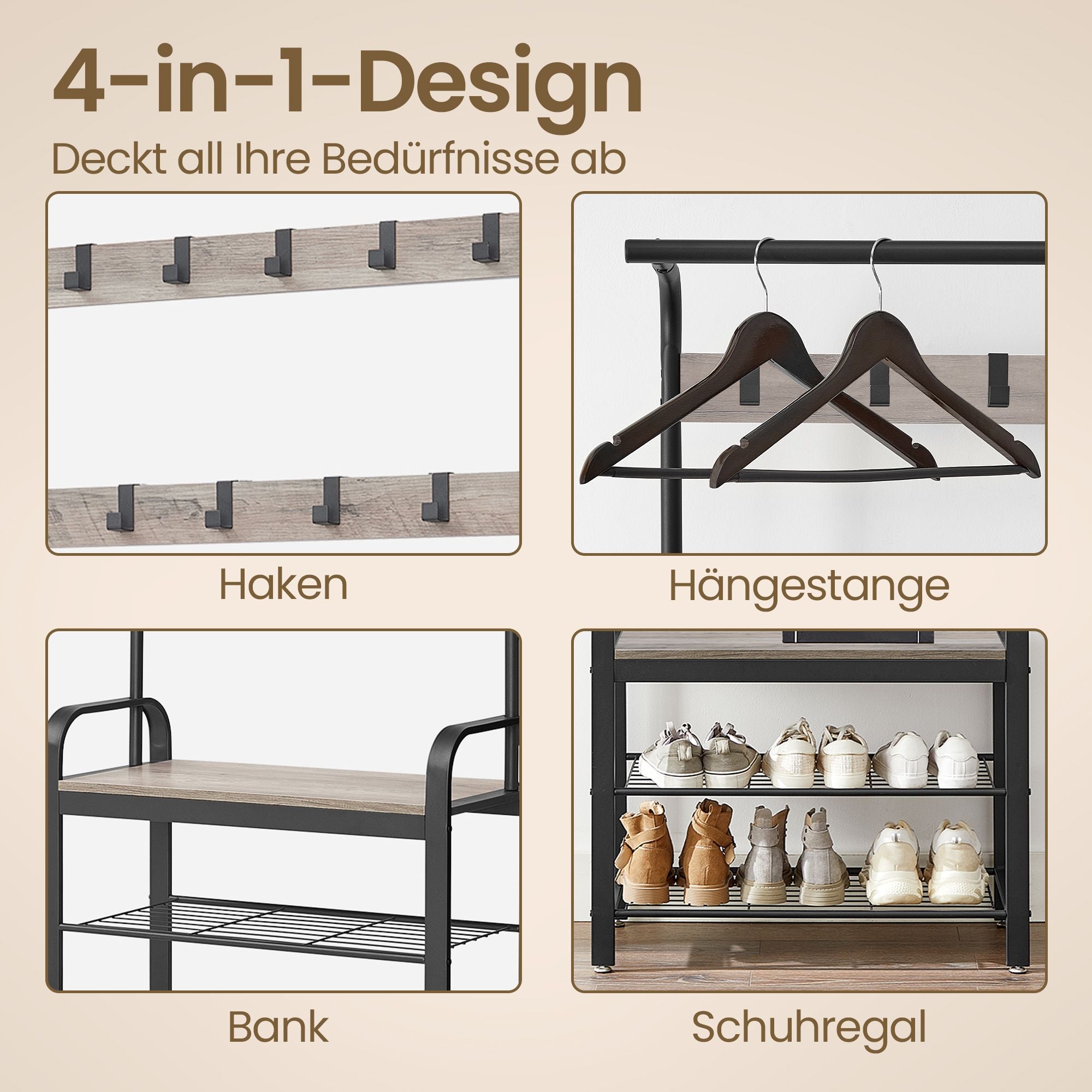 Garderobenständer, Garderobe, mit Schuhbank
