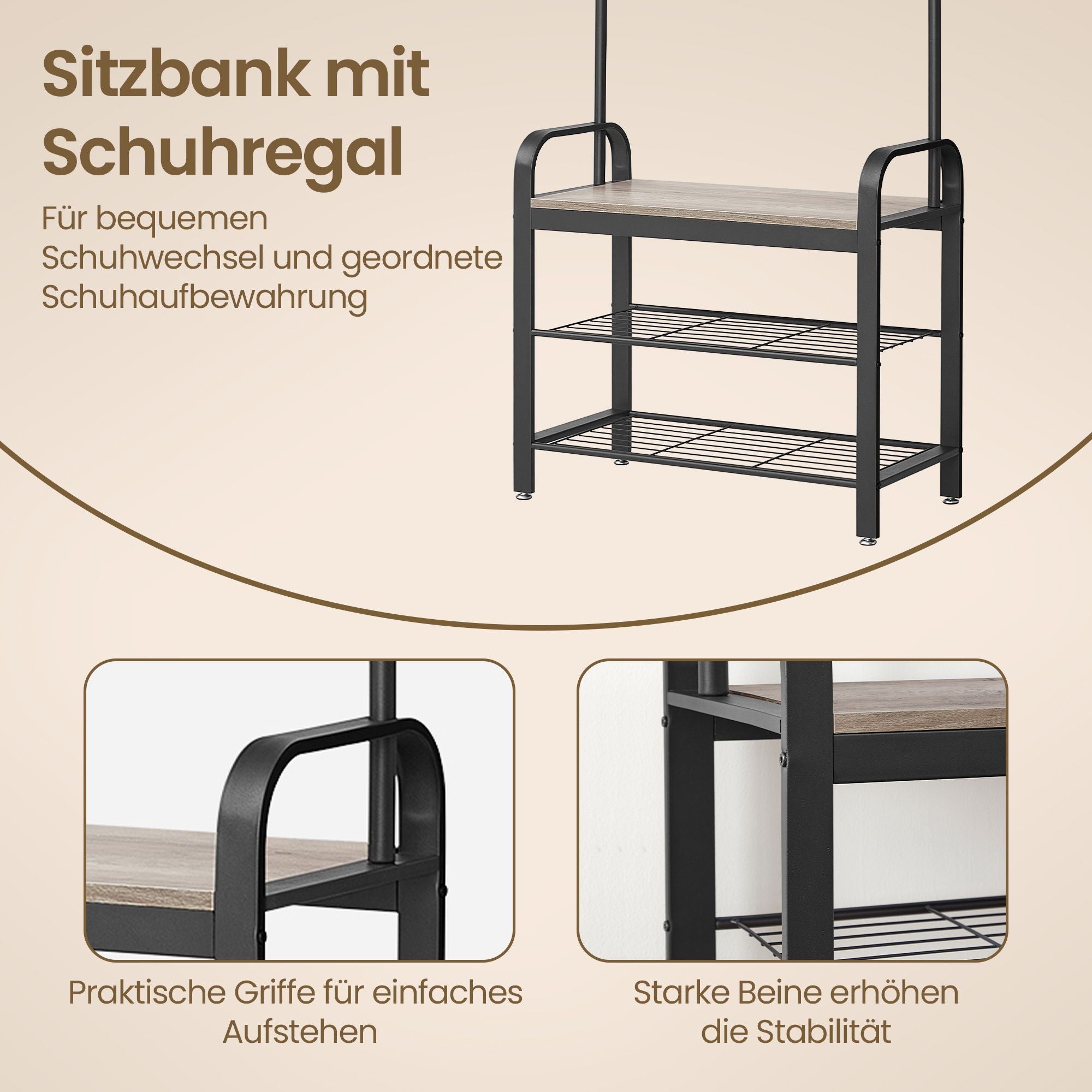 Garderobenständer, Garderobe, mit Schuhbank