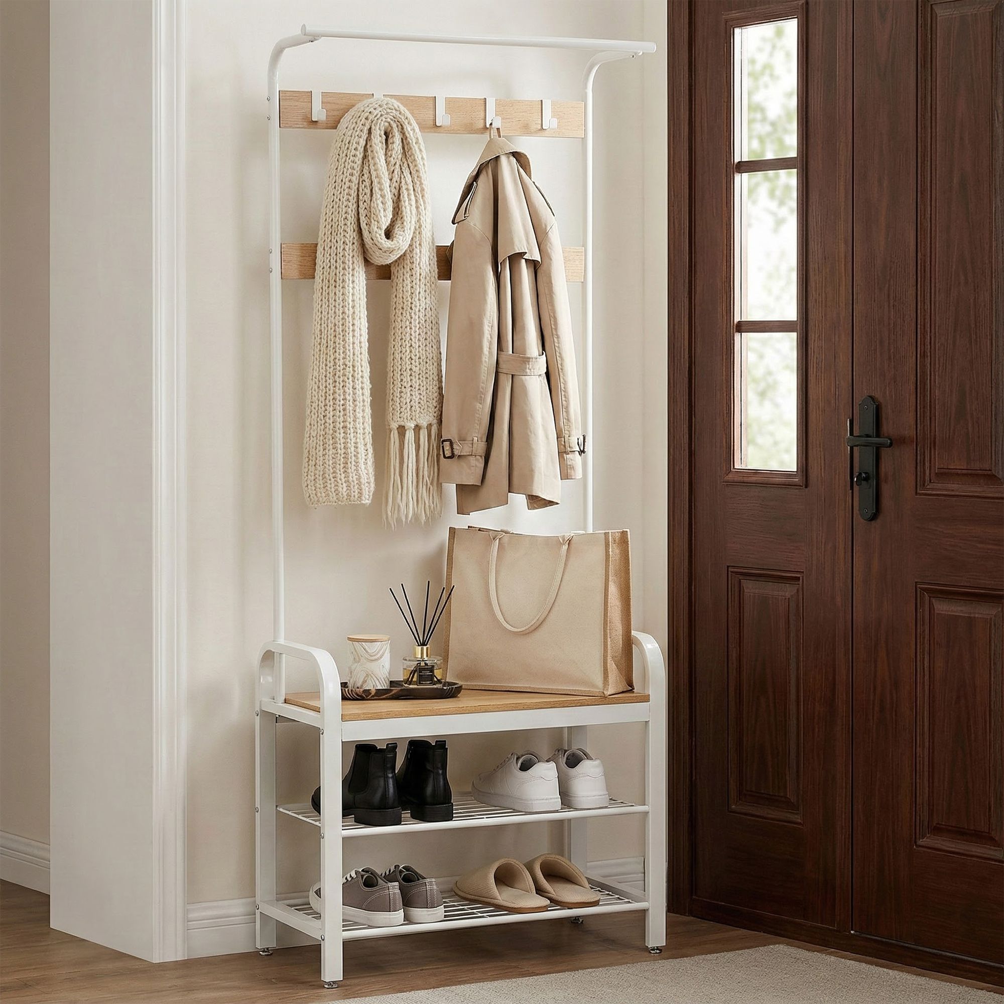 Garderobenständer, Garderobe, mit Schuhbank