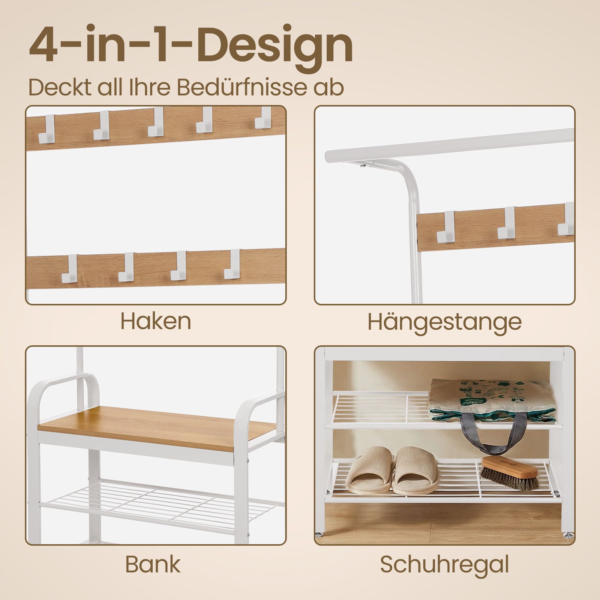 Garderobenständer, Garderobe, mit Schuhbank