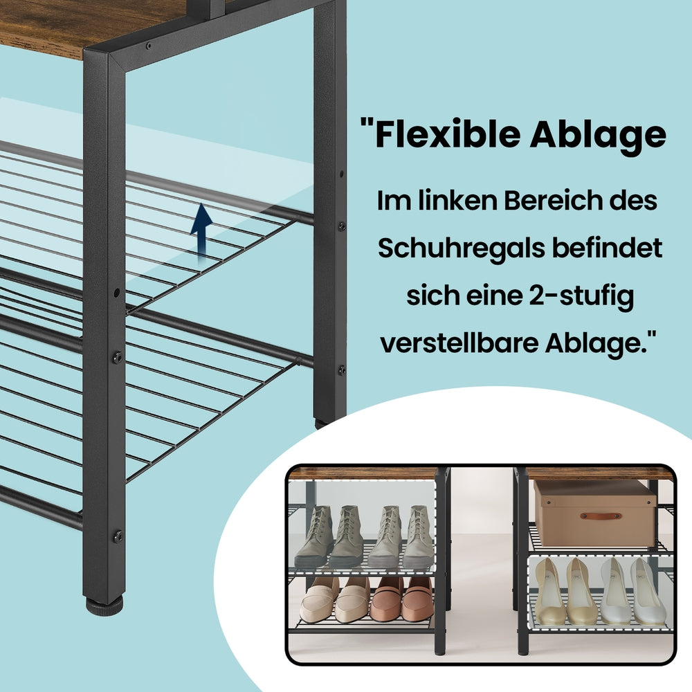 Garderobenständer mit Schuhbank, Garderobe, 5 Regalebenen aus Spanplatten