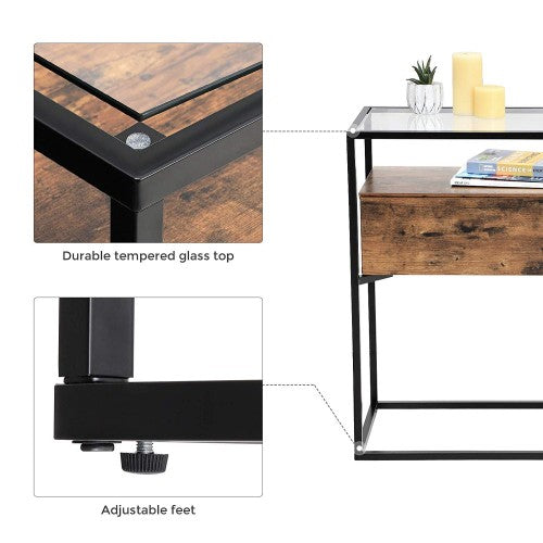 Konsolentisch mit Glasoberfläche Industriestil