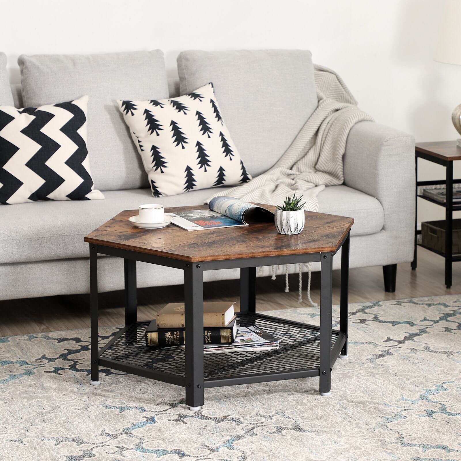 Industrie-Design Couchtisch Hexagon