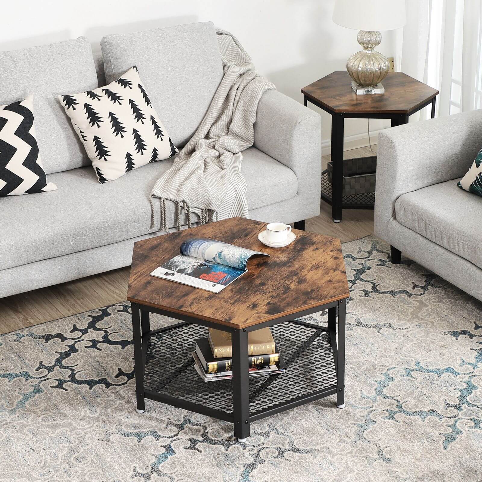 Industrie-Design Couchtisch Hexagon