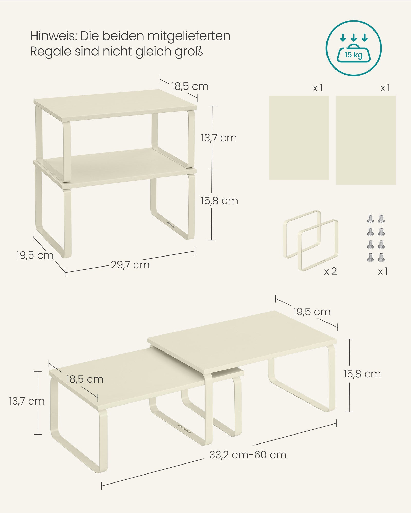 Gewürzregal 2er Set stapelbar cremeweiß