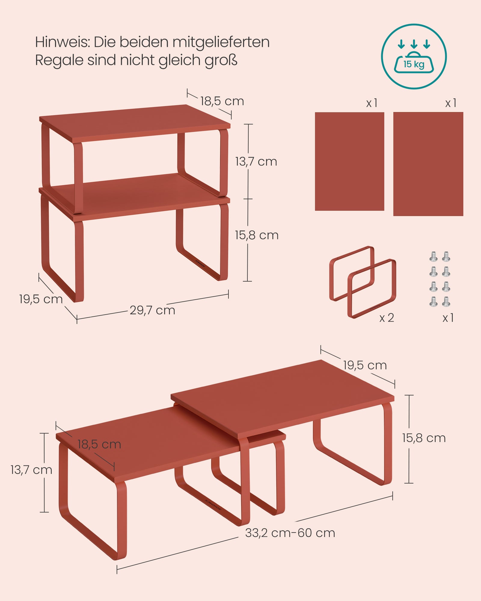 Gewürzregal 2er Set stapelbar mandarinenrot