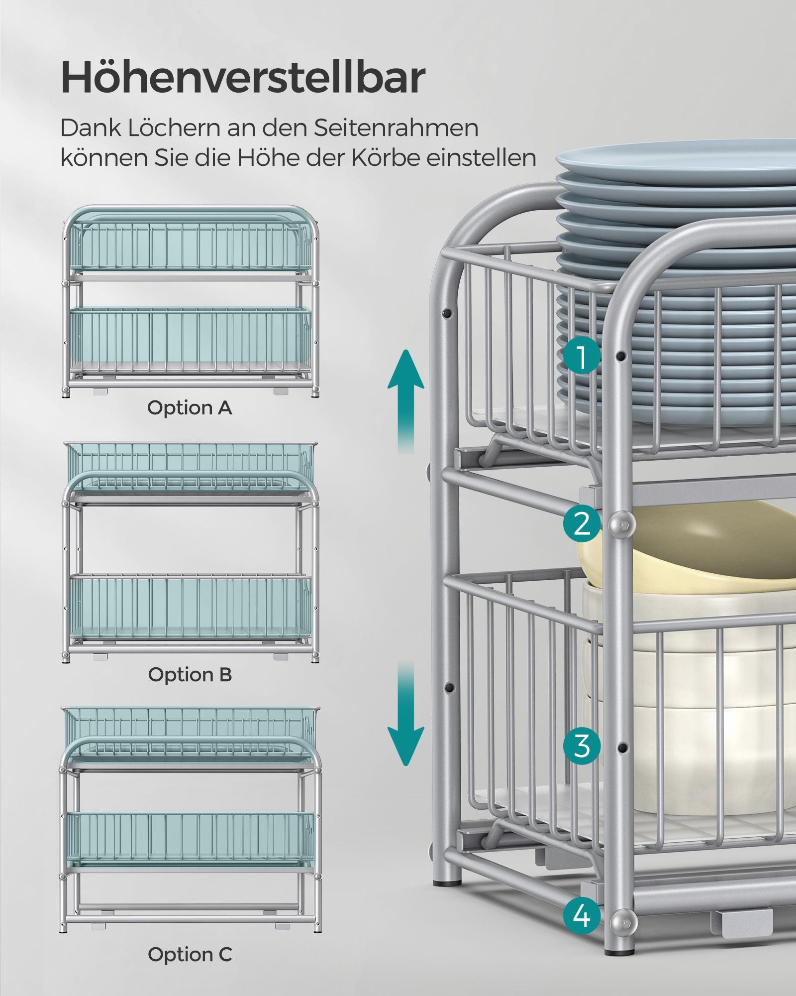 Küchenschrank Organizer 2er Set metallisches Silber