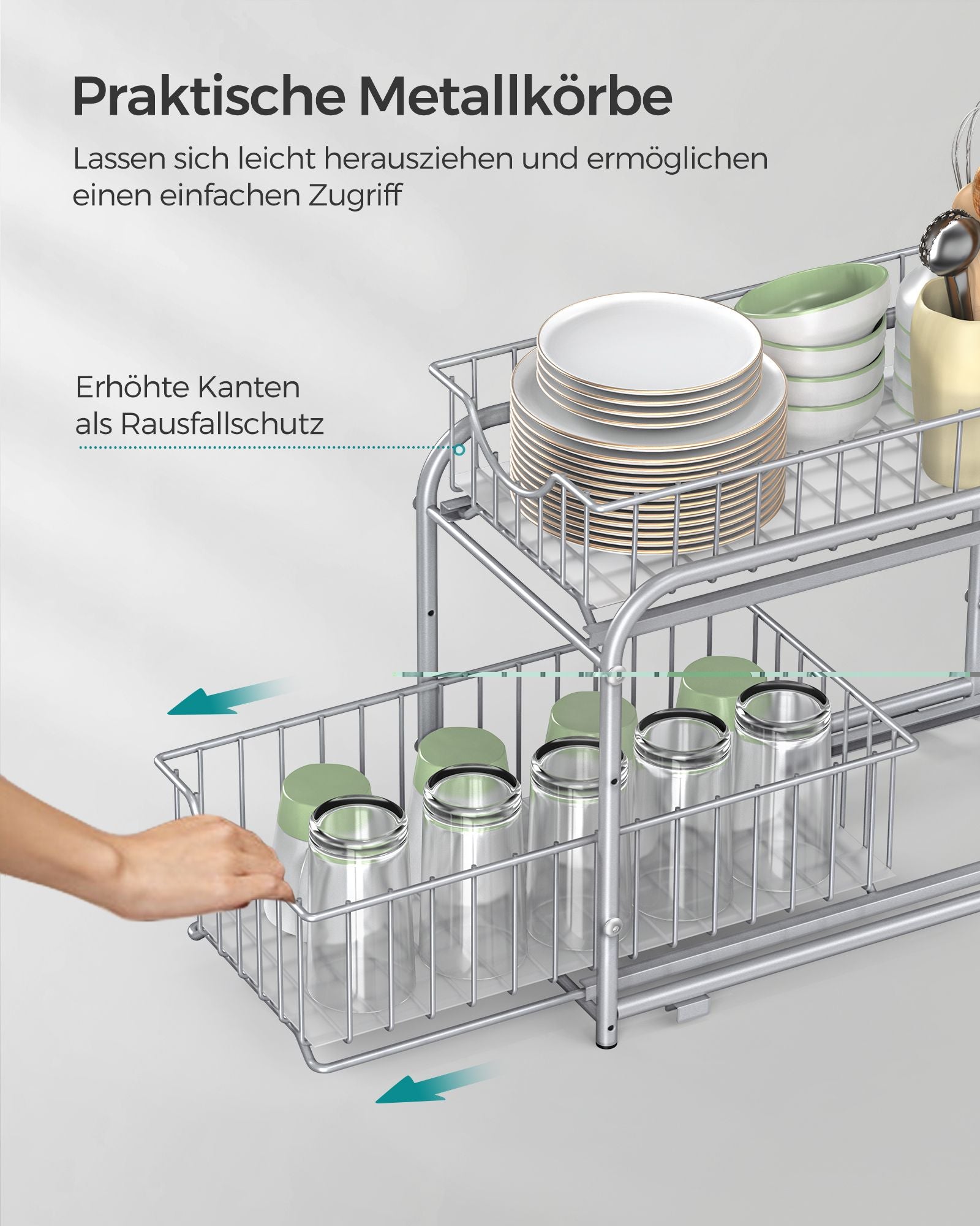 Küchenschrank Organizer 2er Set metallisches Silber