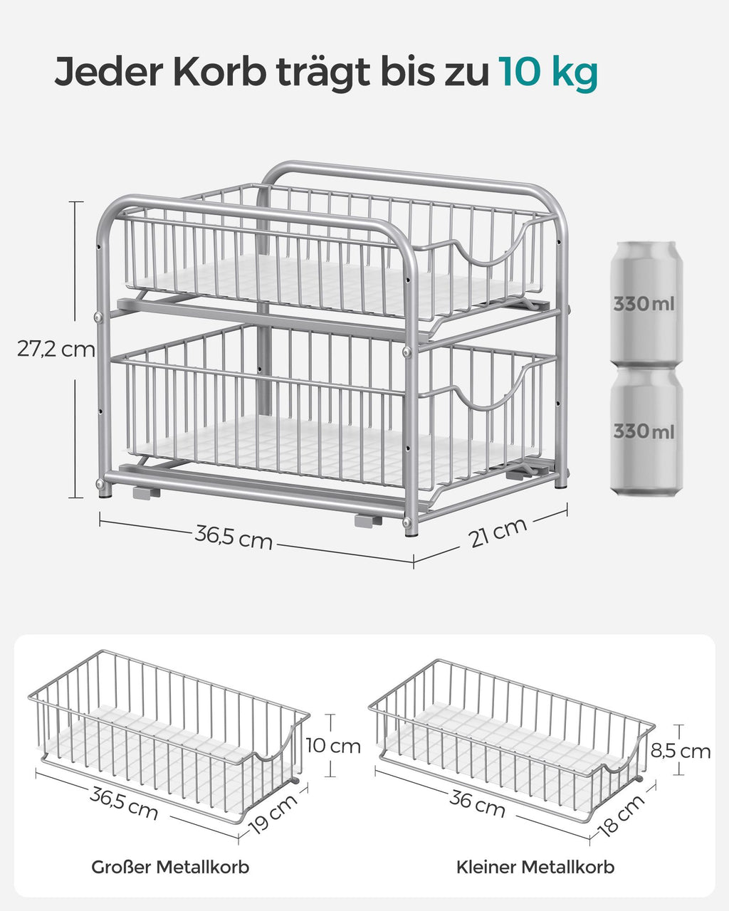Küchenschrank Organizer 2er Set metallisches Silber