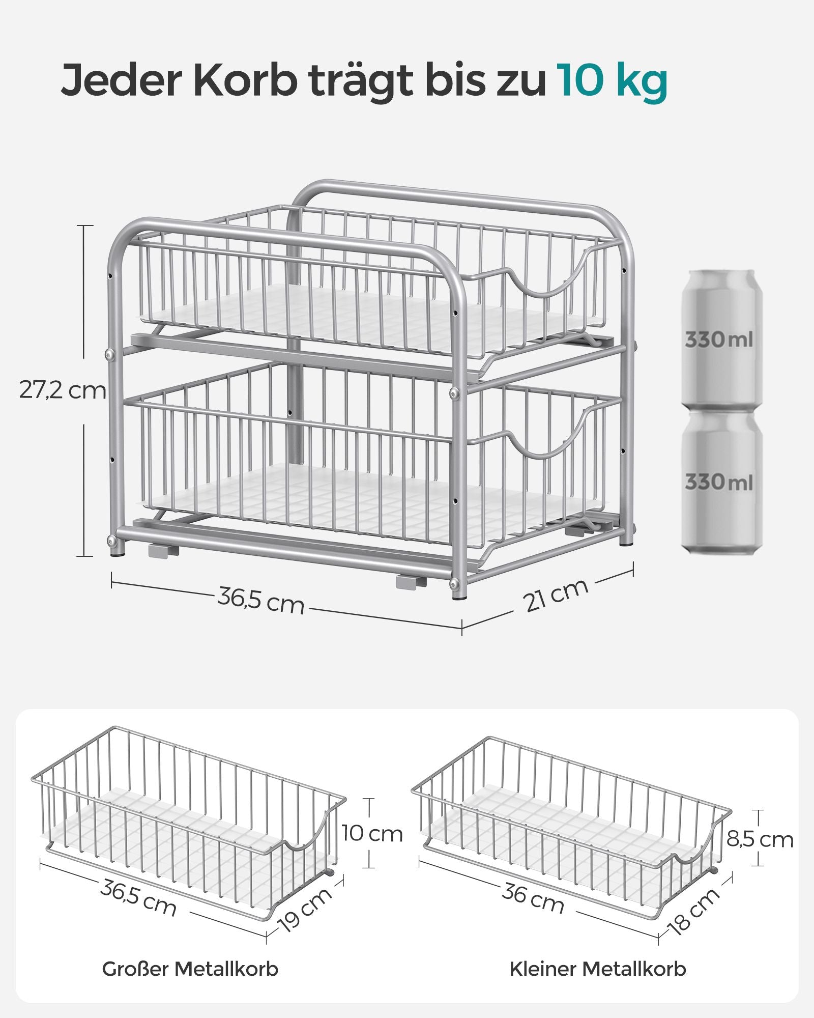 Küchenschrank Organizer 2er Set metallisches Silber