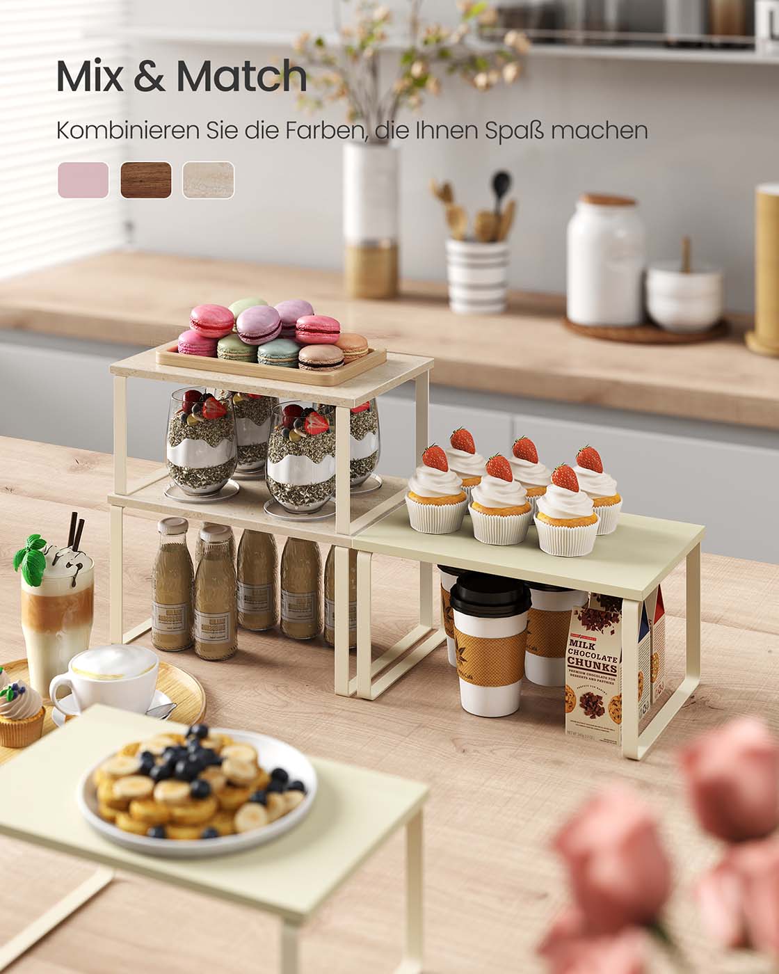 Gewürzregal 2er Set stapelbar 29,7 cm breit travertinbeige-cremeweiß