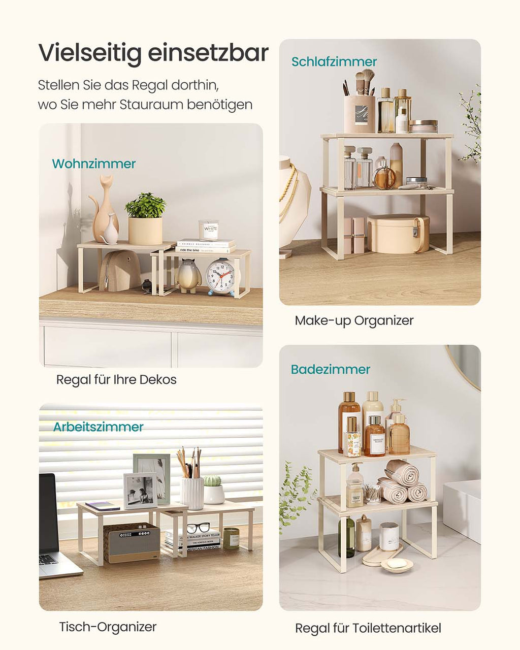Gewürzregal 2er Set stapelbar 29,7 cm breit travertinbeige-cremeweiß